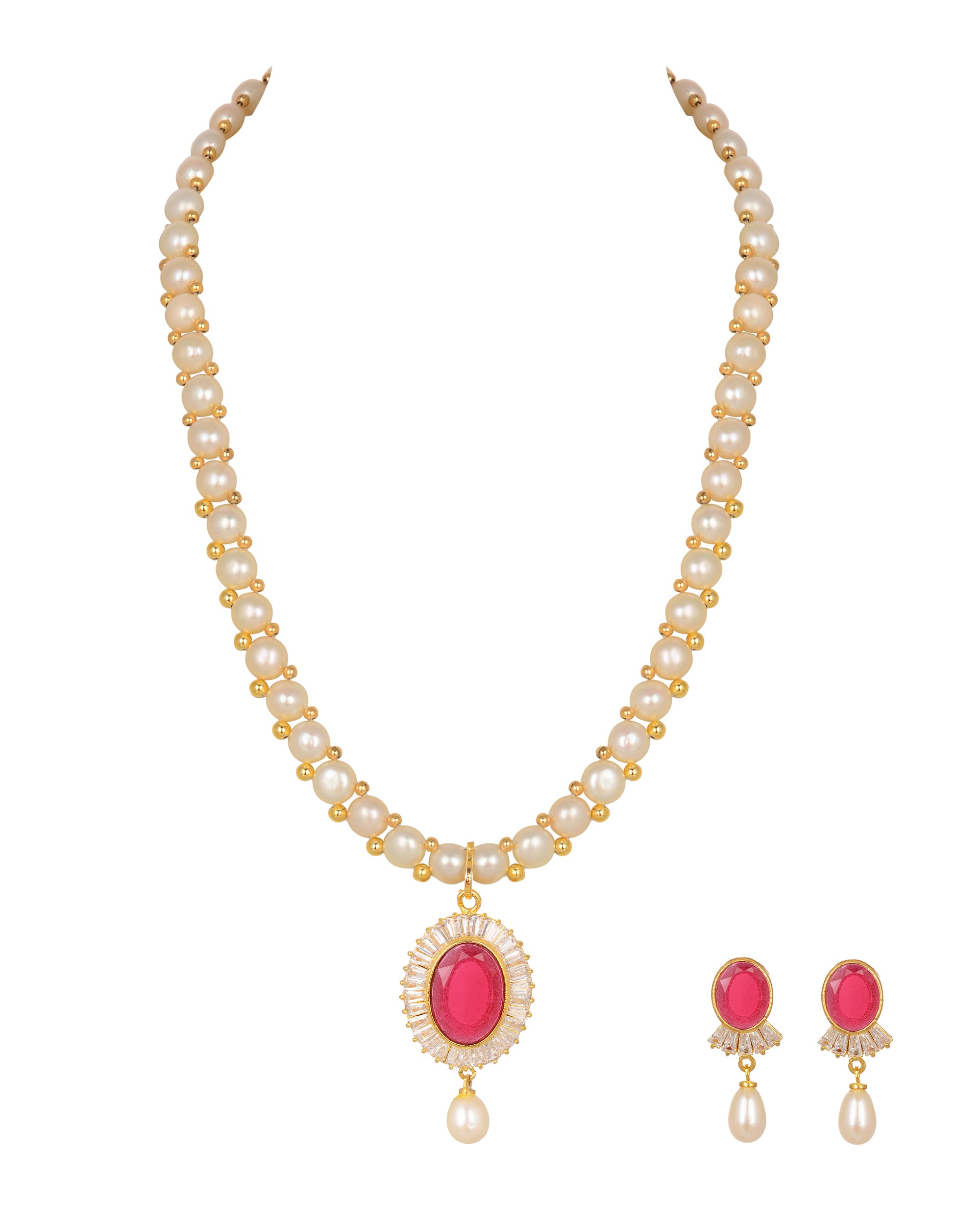 Real Natural Fresh Water Button Pearl Set With Certificate(D.No ADPRLS781)