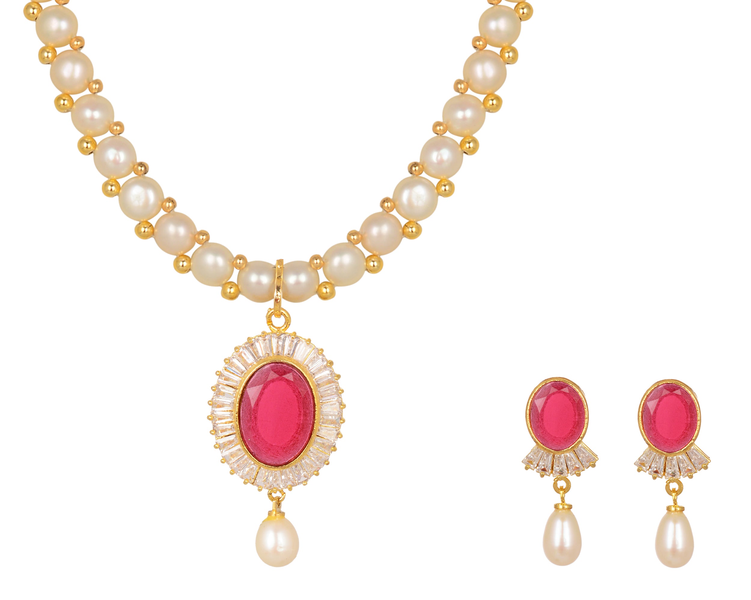 Real Natural Fresh Water Button Pearl Set With Certificate(D.No ADPRLS781)