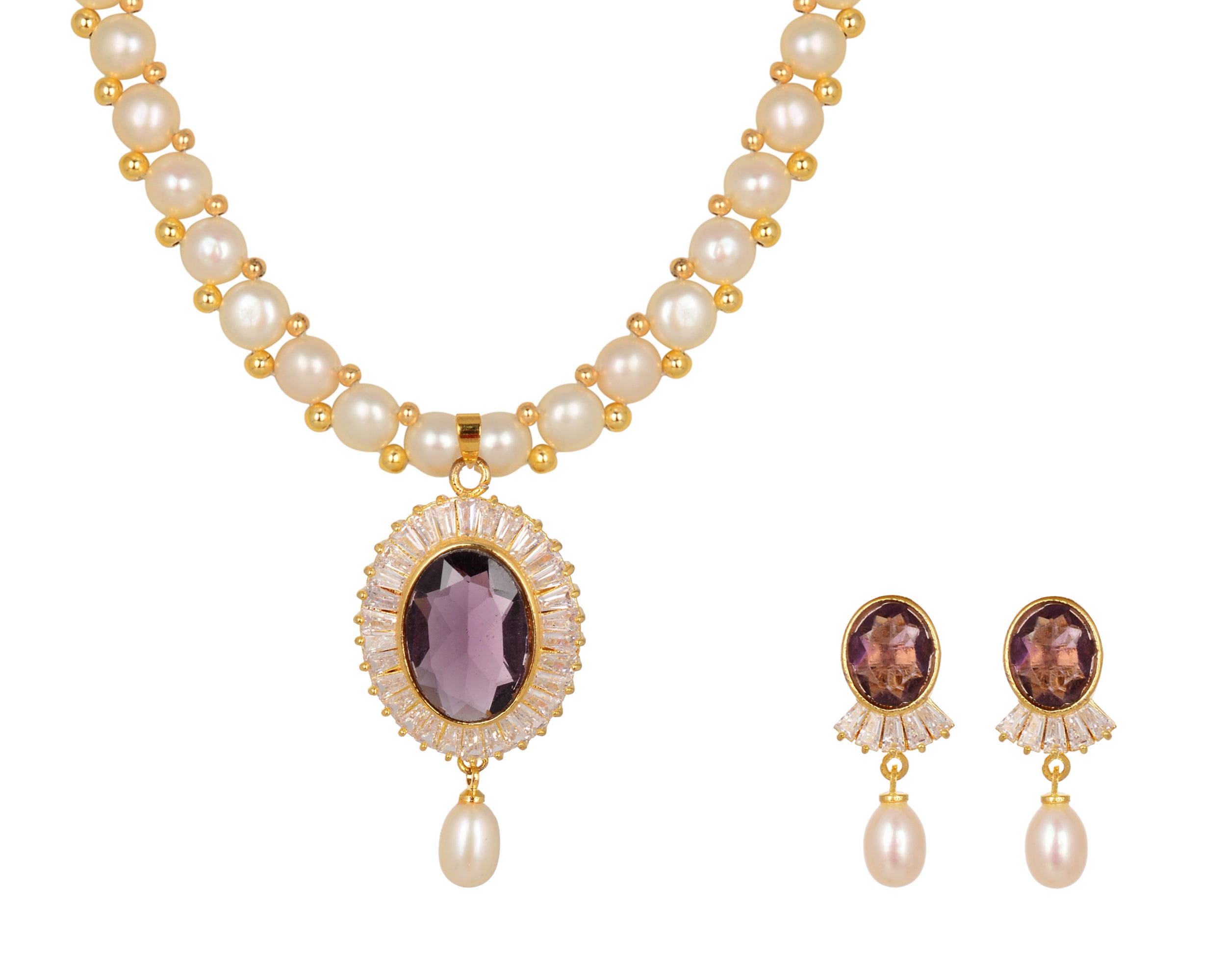Real Natural Fresh Water Button Pearl Set With Certificate(D.No ADPRLS783)