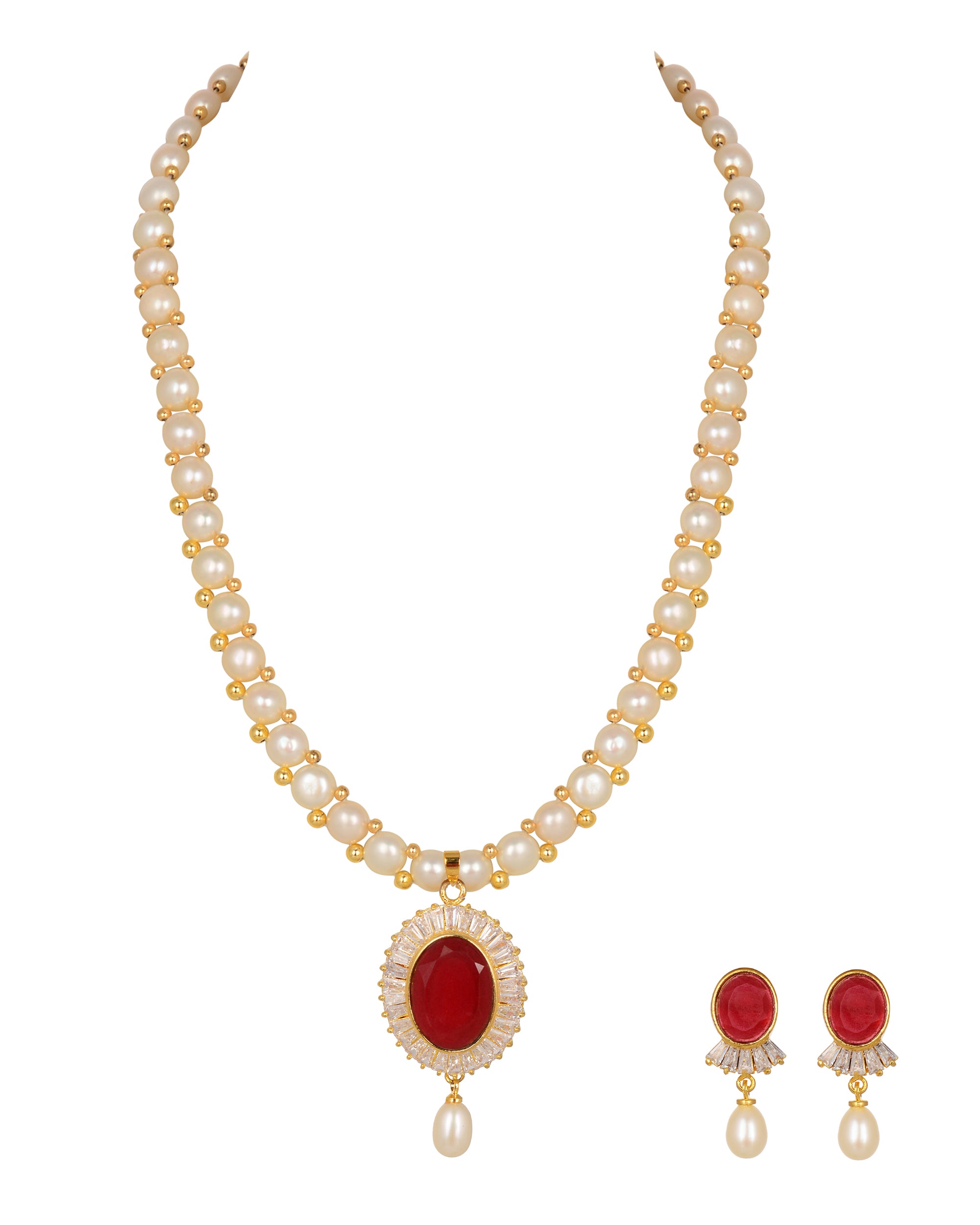 Real Natural Fresh Water Button Pearl Set With Certificate(D.No ADPRLS784)