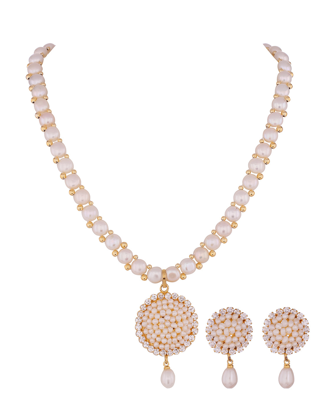 Real Natural Fresh Water Button Pearl Set With Certificate(D.No ADPRLS815)