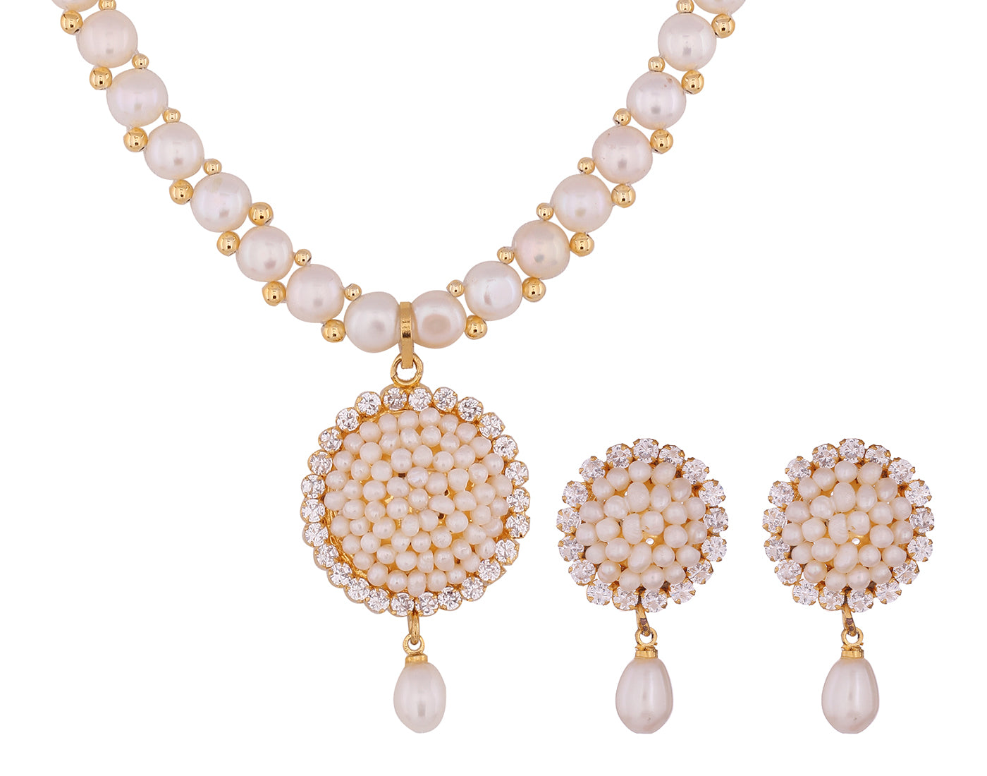 Real Natural Fresh Water Button Pearl Set With Certificate(D.No ADPRLS815)