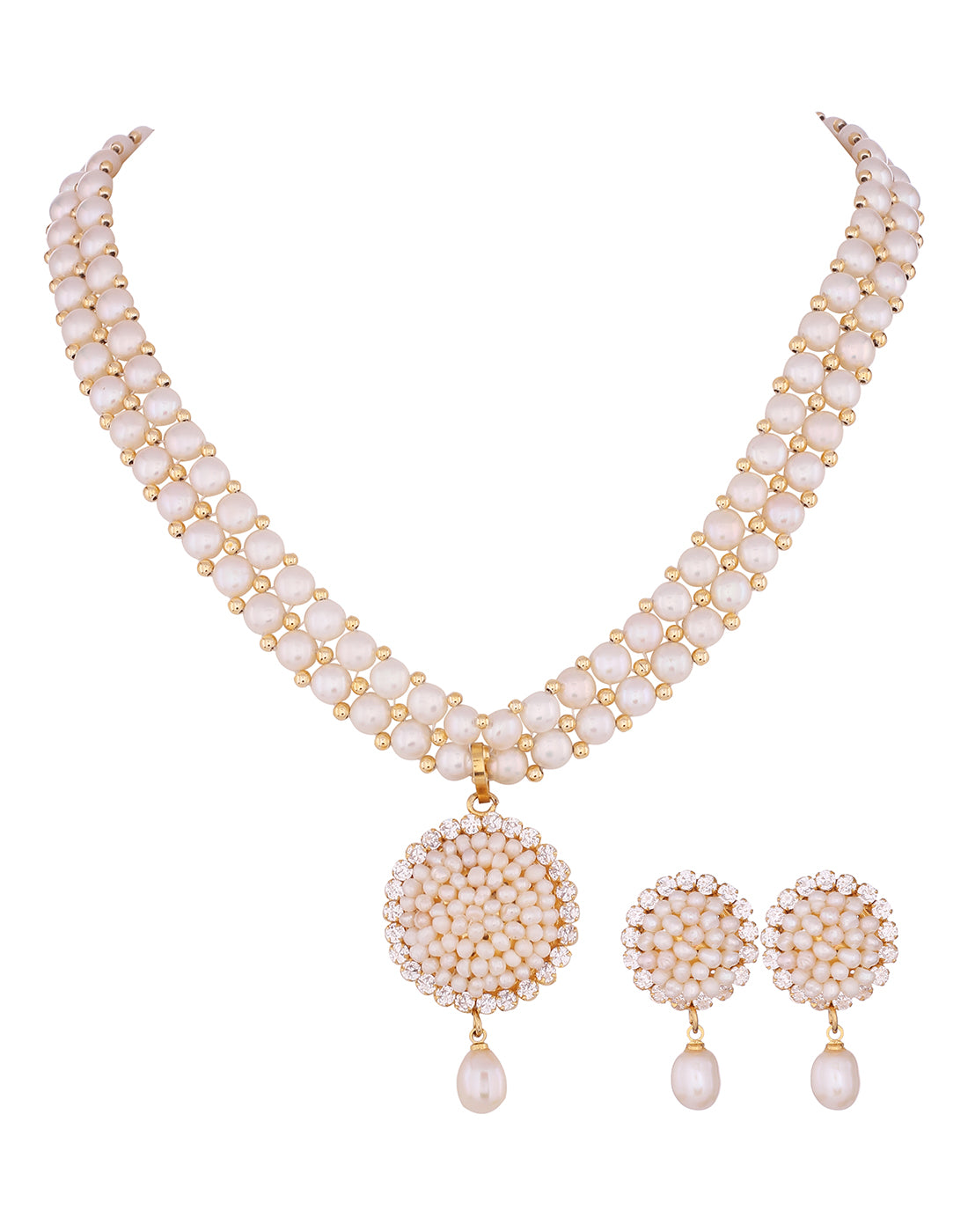 Real Natural Fresh Water Button Pearl Set With Certificate(D.No ADPRLS816)