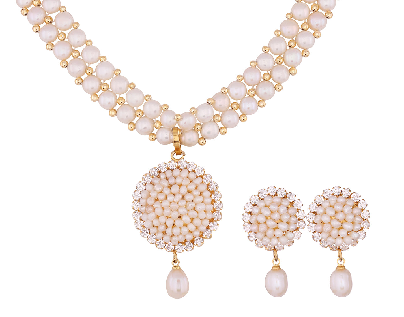 Real Natural Fresh Water Button Pearl Set With Certificate(D.No ADPRLS816)