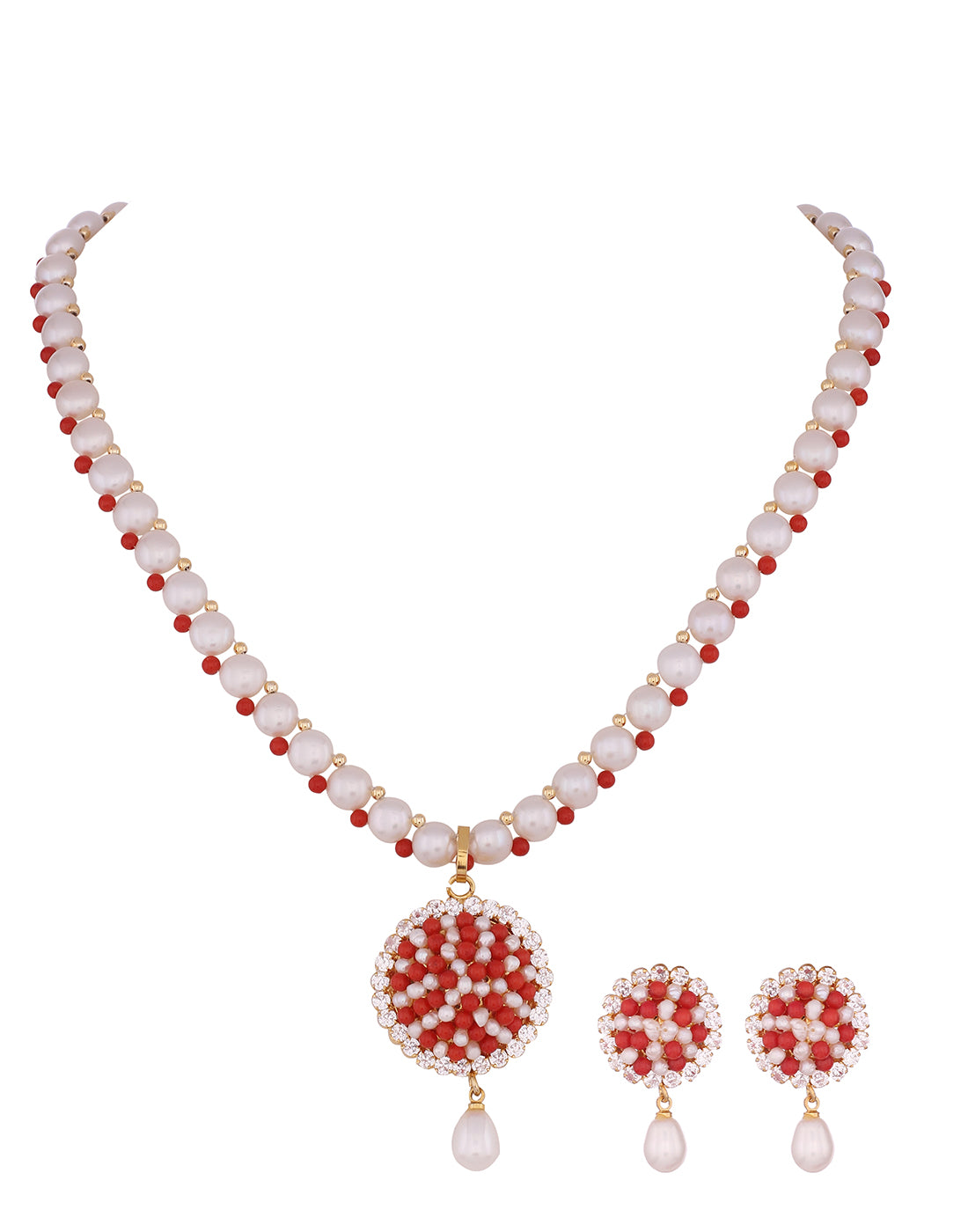 Real Natural Fresh Water Button Pearl n Coral Set With Certificate(D.No ADPRLS819)