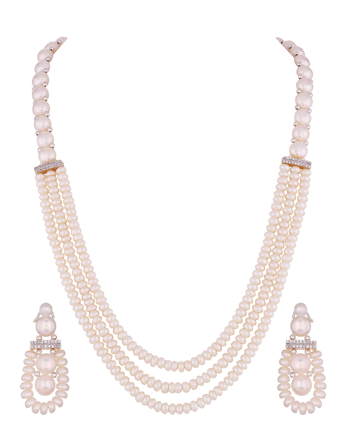 Real Natural Fresh Water Triple String Pearl Set With Certificate(D.No ADPRLS823)