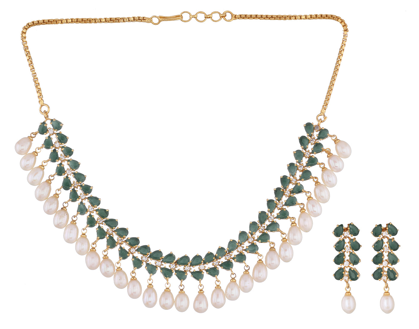 Cz Stone Studded Necklace Set With Real Pearl Drops With Certificate(D.No ADPRLS845)