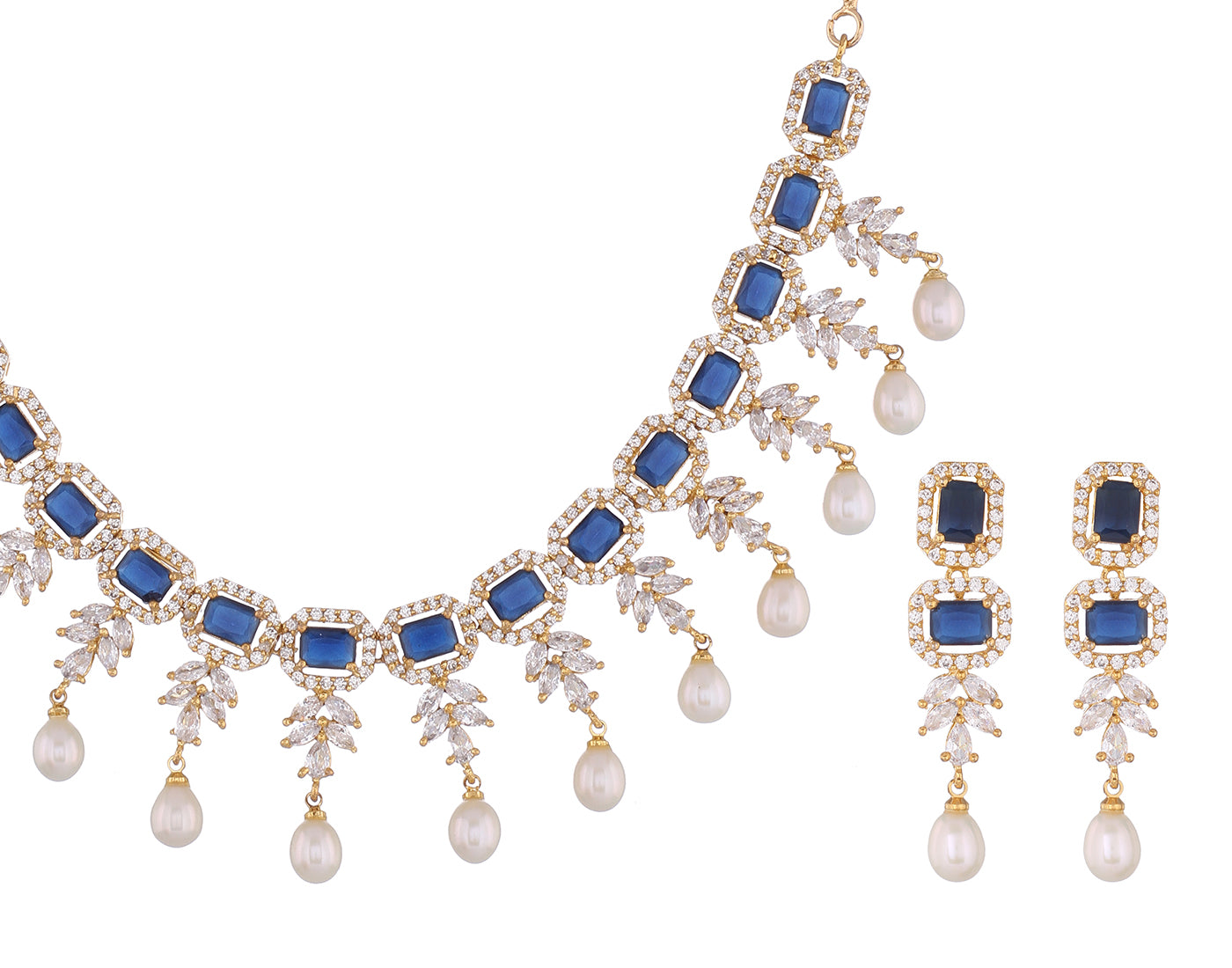 Cz Stone Studded Necklace Set With Real Pearl Drops With Certificate(D.No ADPRLS851)