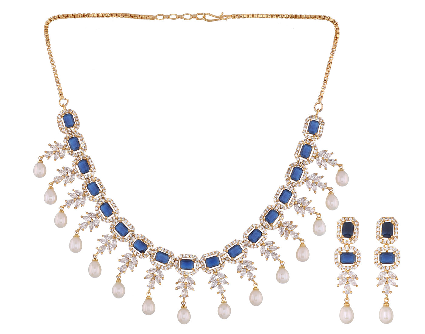 Cz Stone Studded Necklace Set With Real Pearl Drops With Certificate(D.No ADPRLS851)