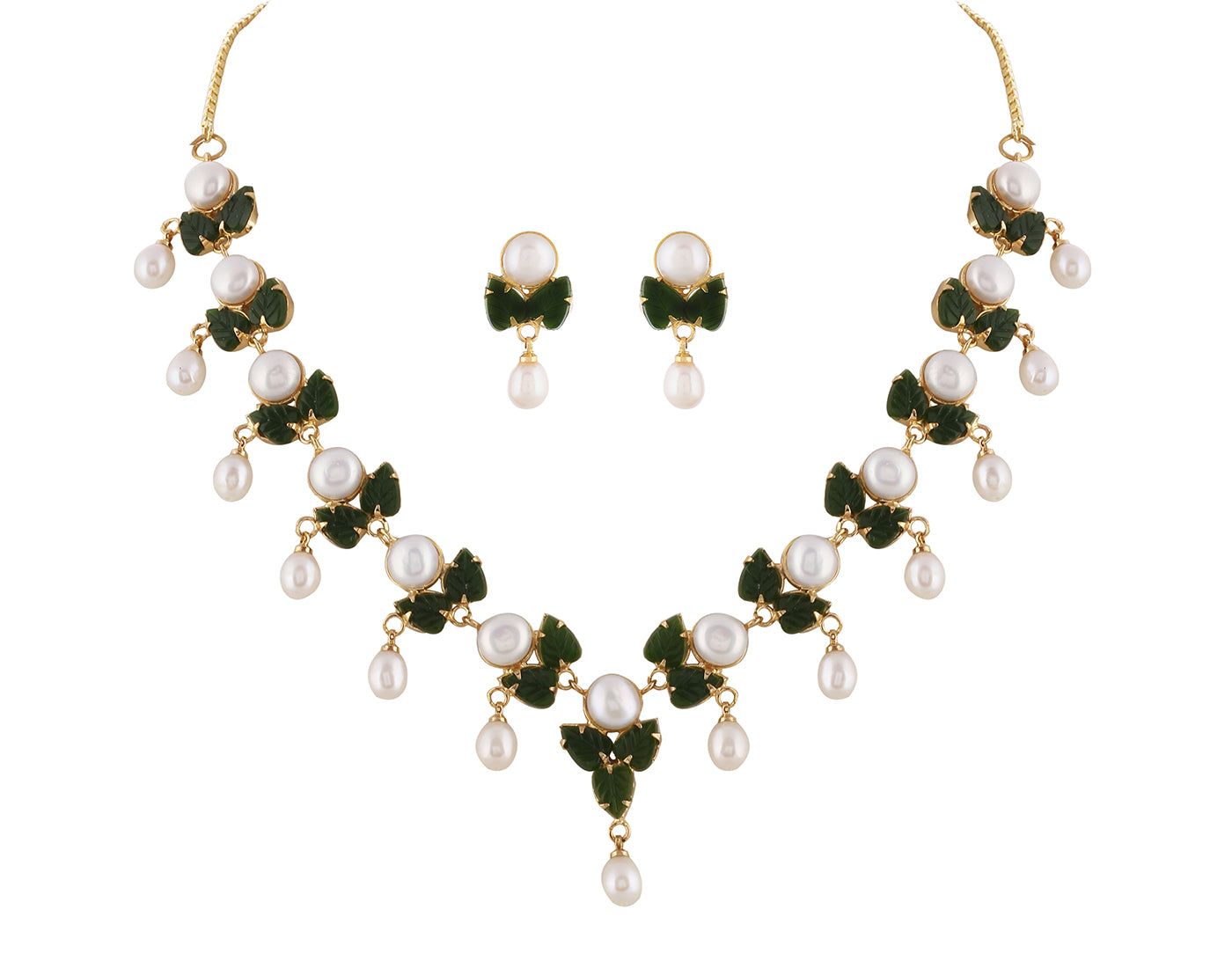 Ceramic Flower Necklace Set With Real Pearl Drops With Certificate(D.No ADPRLS863)