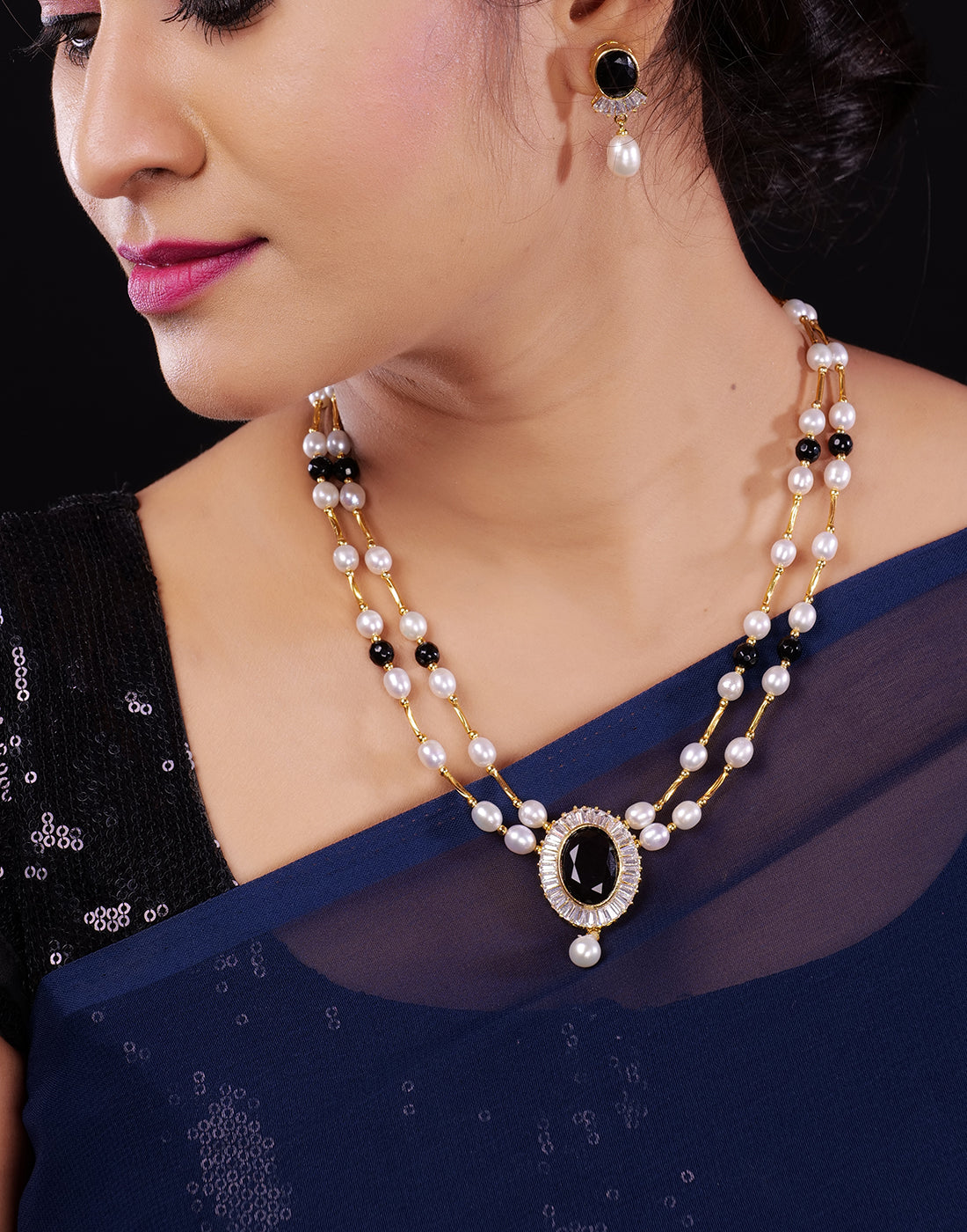 Natural Fresh Water Real Double String Pearl Set With Certificate(D.No ADPRLS870)