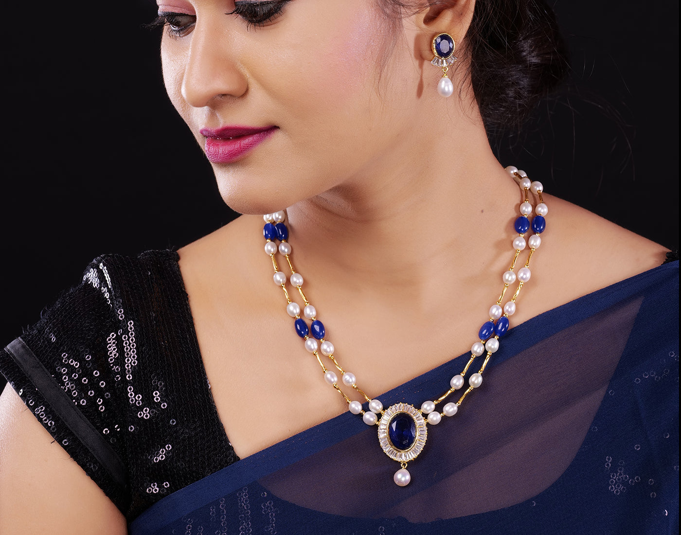 Natural Fresh Water Real Double String Pearl Set With Certificate(D.No ADPRLS871)