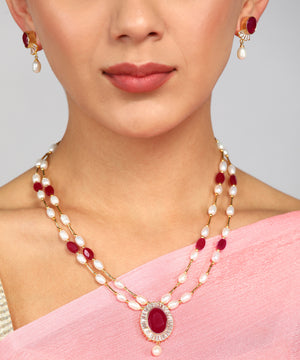 Natural Fresh Water Real Double String Pearl Set With Certificate(D.No ADPRLS872)