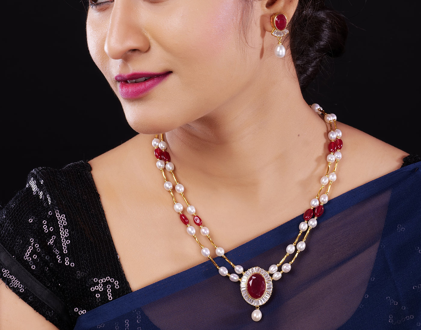 Natural Fresh Water Real Double String Pearl Set With Certificate(D.No ADPRLS872)