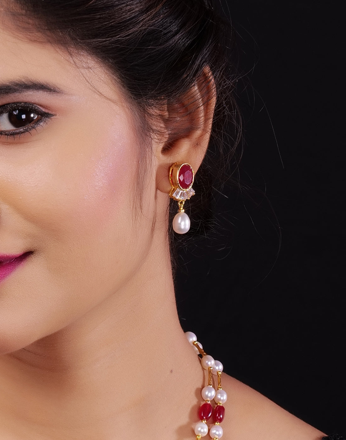 Natural Fresh Water Real Double String Pearl Set With Certificate(D.No ADPRLS872)