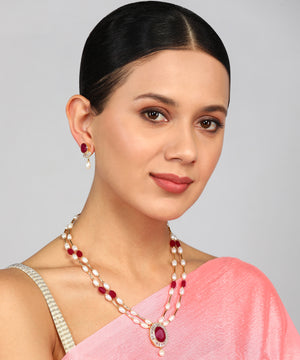 Natural Fresh Water Real Double String Pearl Set With Certificate(D.No ADPRLS872)