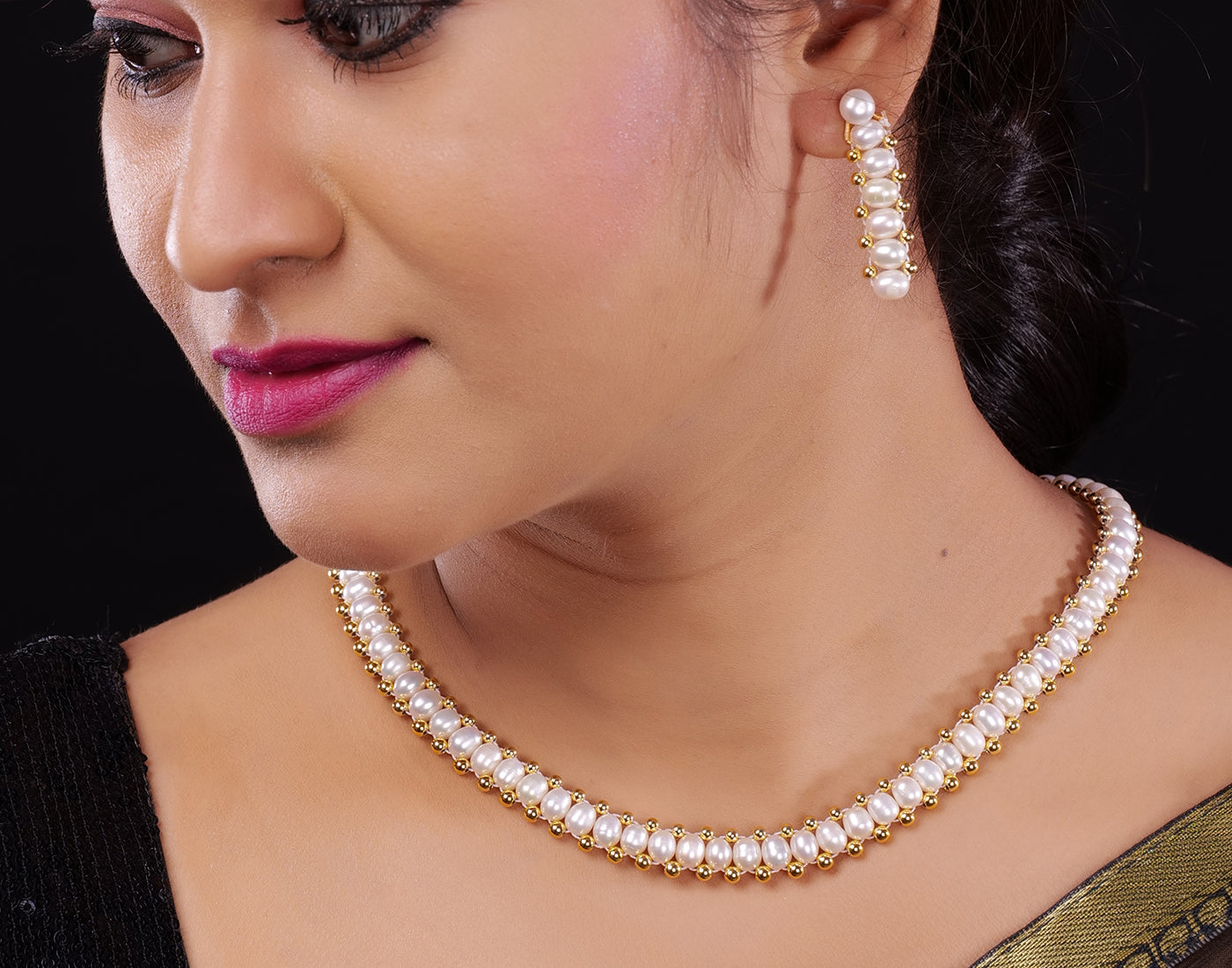 Natural Fresh Water Real Single String Pearl Set With Certificate(D.No ADPRLS879)