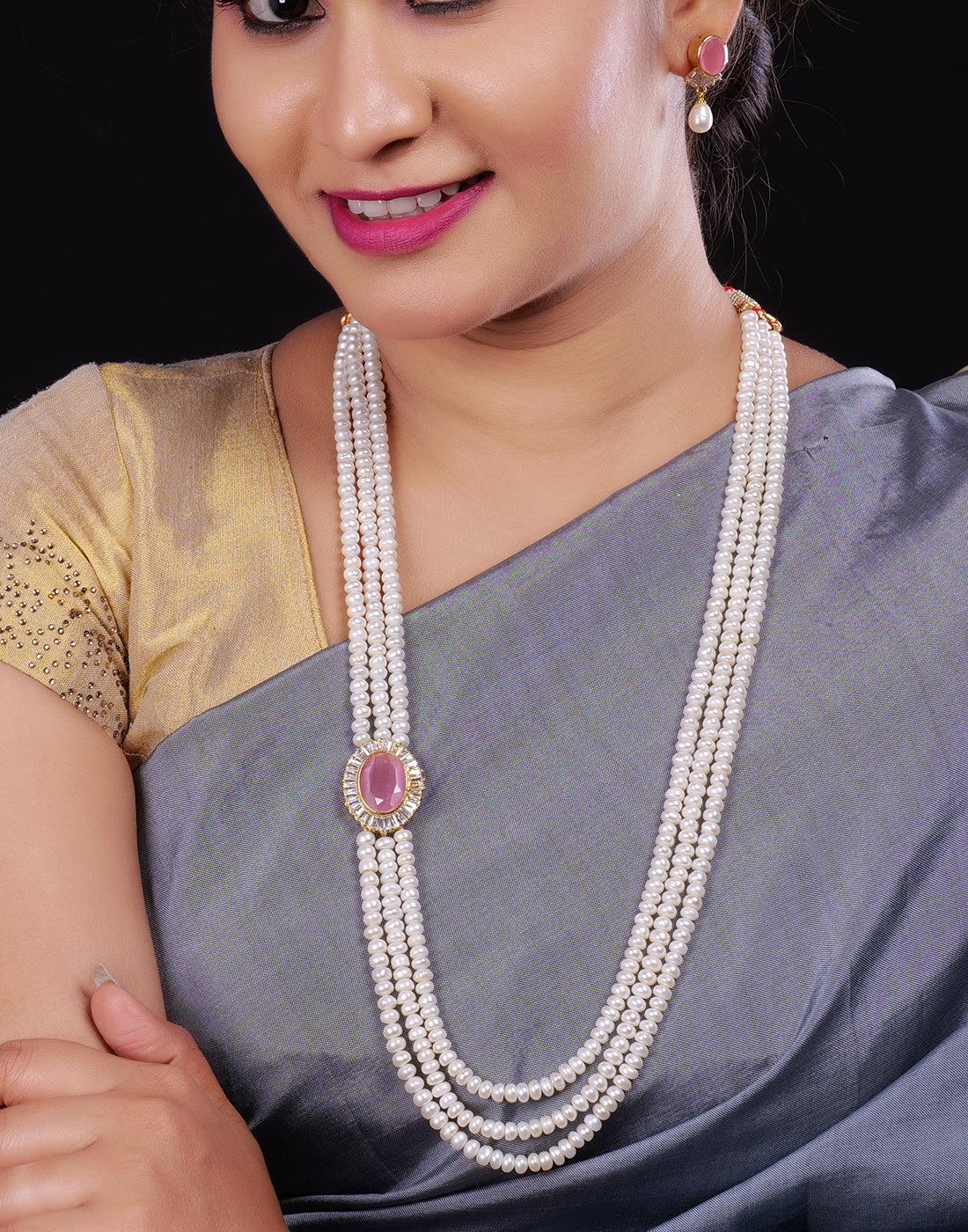 Real Natural Fresh Water Pearl Set With Certificate(D.No ADPRLS933)