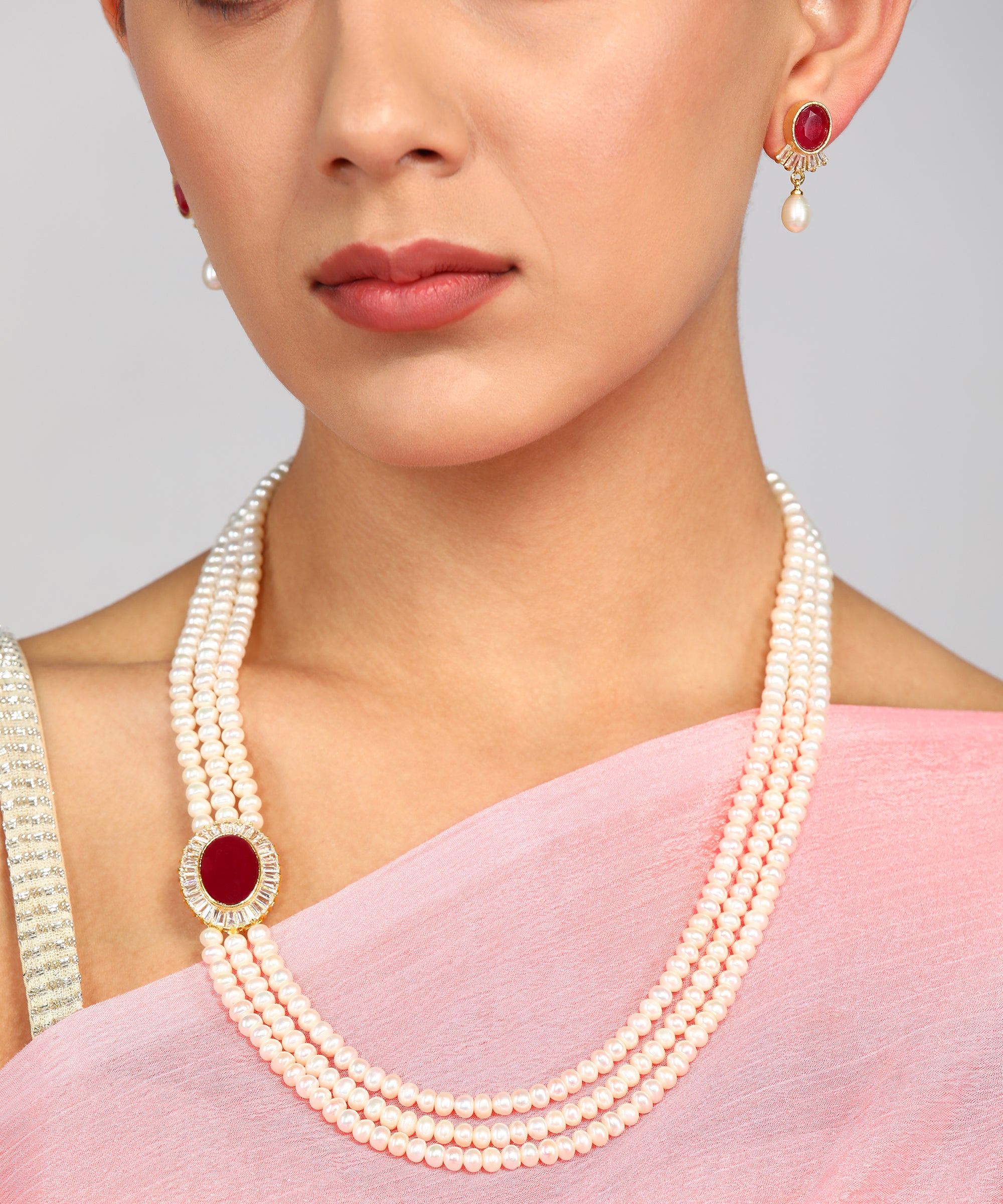 Real Natural Fresh Water Pearl Set With Certificate(D.No ADPRLS937)