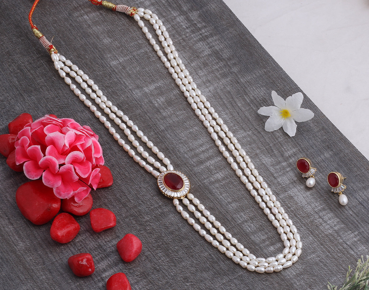 Real Natural Fresh Water Pearl Set With Certificate(D.No ADPRLS939)