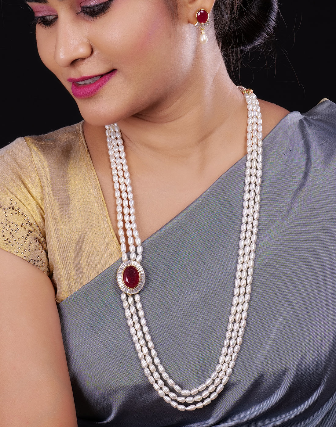 Real Natural Fresh Water Pearl Set With Certificate(D.No ADPRLS939)