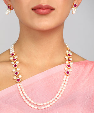 Real Natural Fresh Water Pearl Set With Certificate(D.No ADPRLS961)
