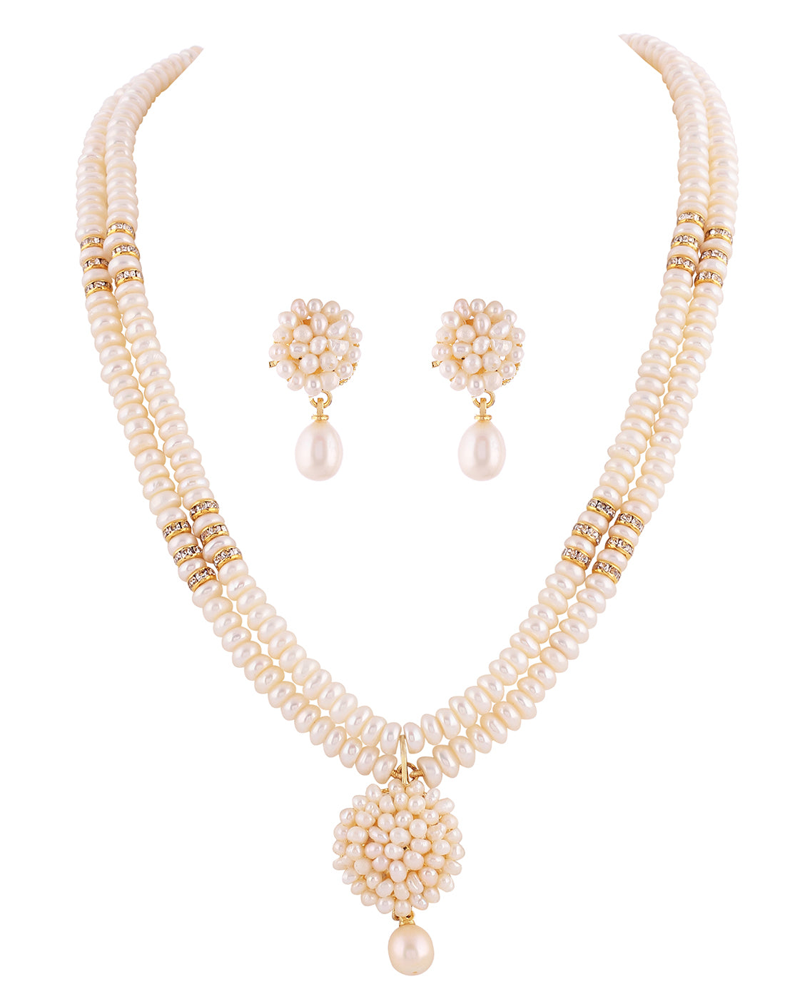 Natural Fresh Water Real Double String Pearl Set With Certificate(D.No ADPRLS975)