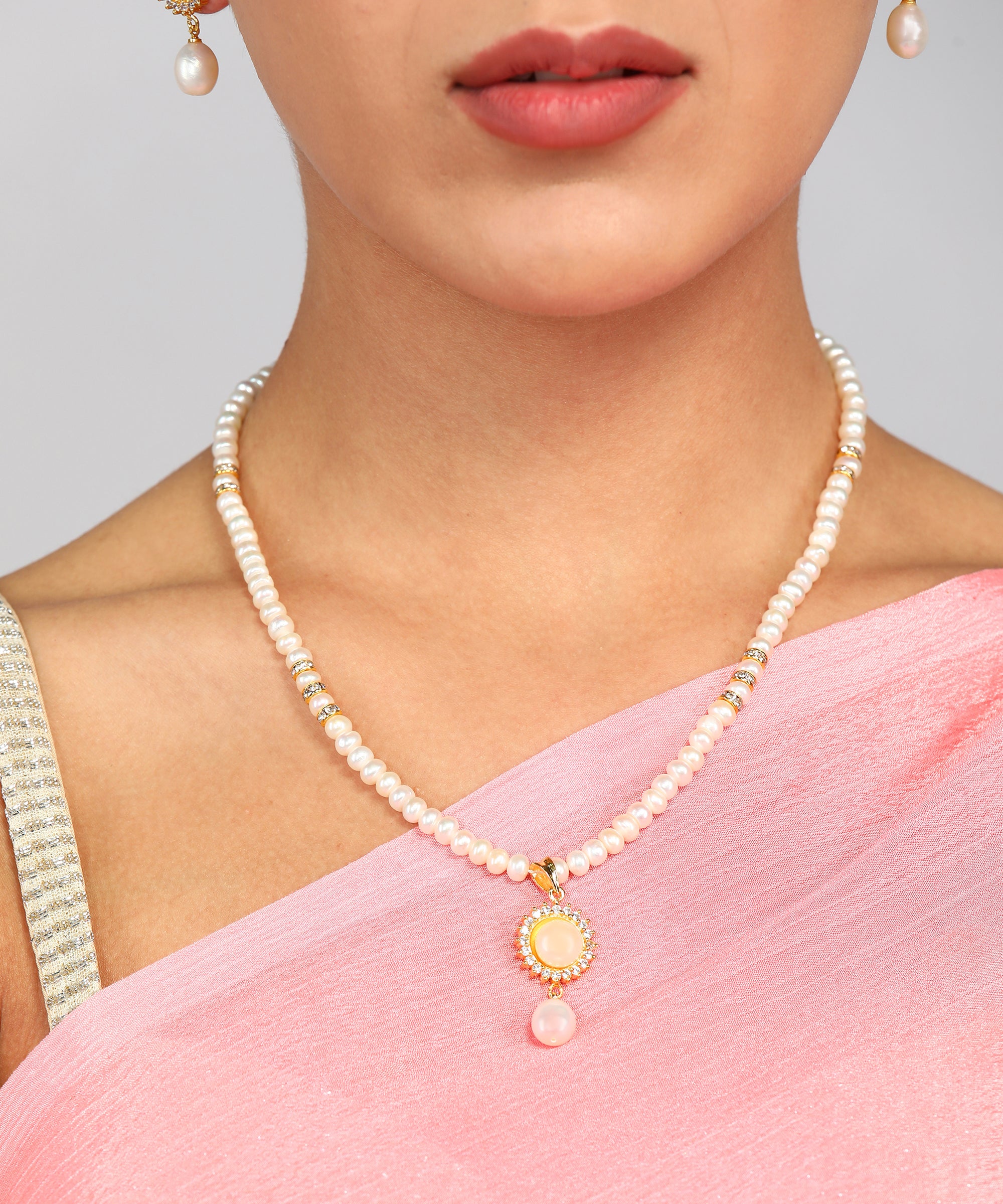 Natural Fresh Water Real Single String Pearl Set With Certificate(D.No ADPRLS976)