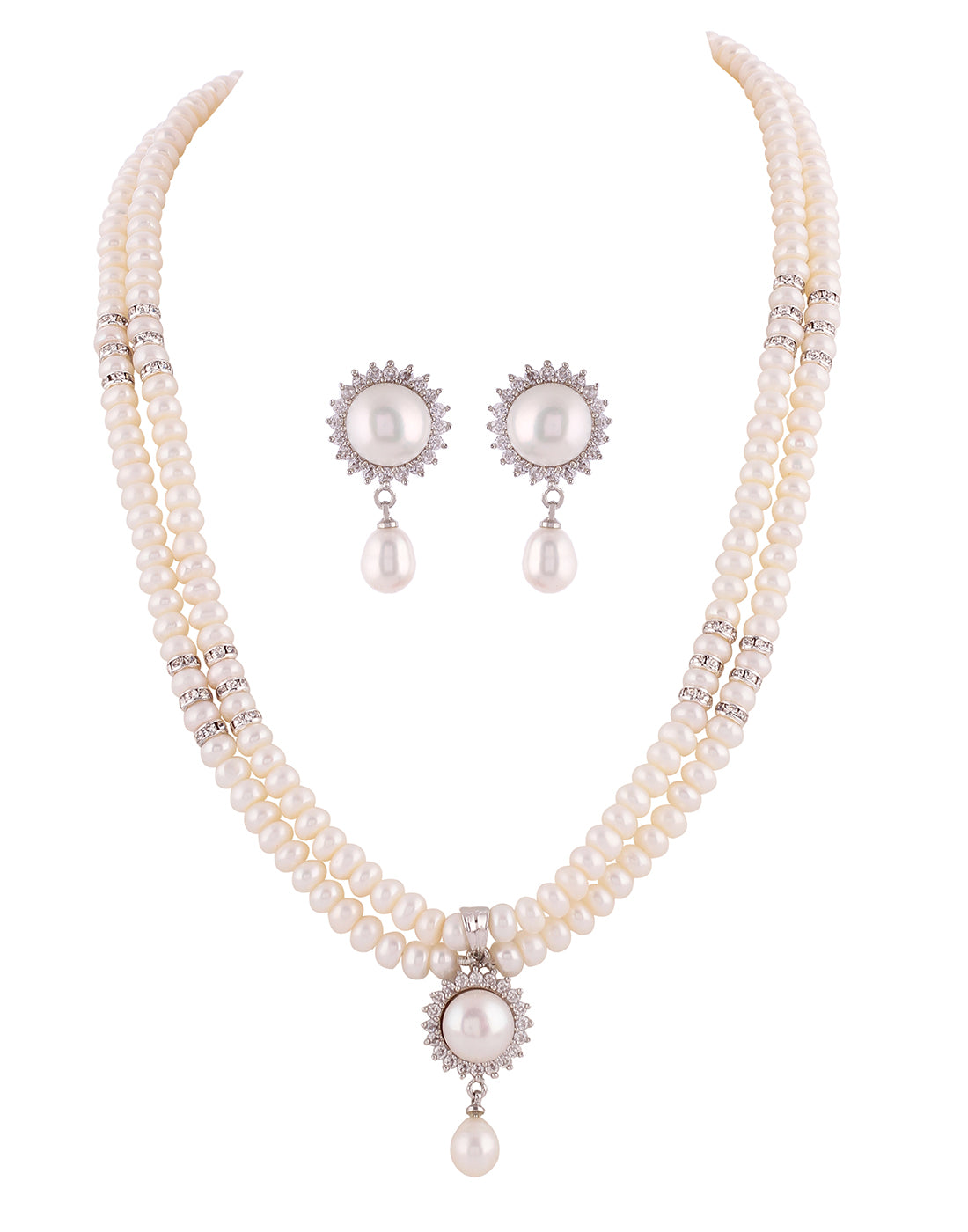 Natural Fresh Water Real Double String Pearl Set With Certificate(D.No ADPRLS979)