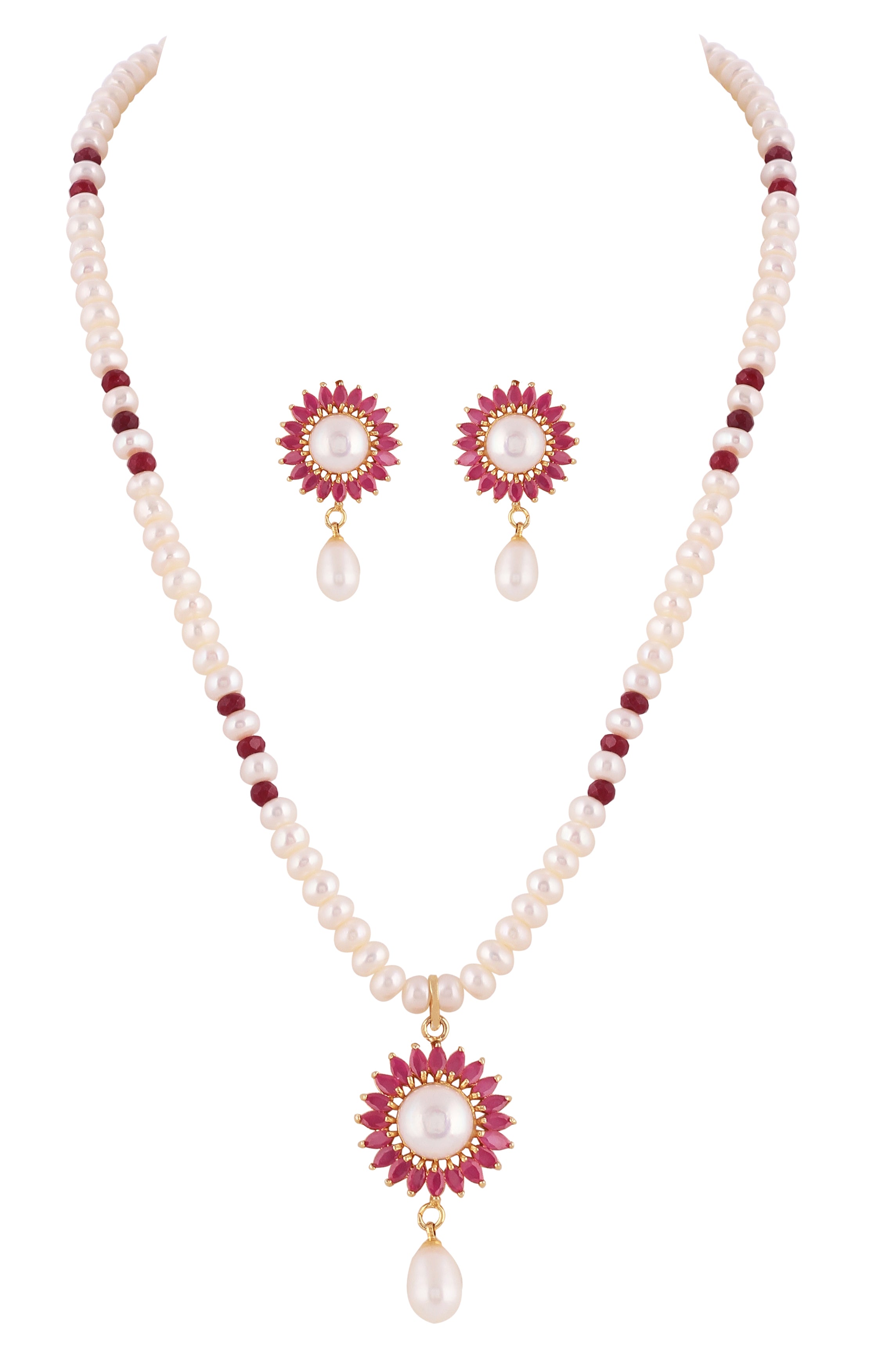 Real Natural Fresh Water Single String Pearl Set With Certificate(D.No ADPRLS980)