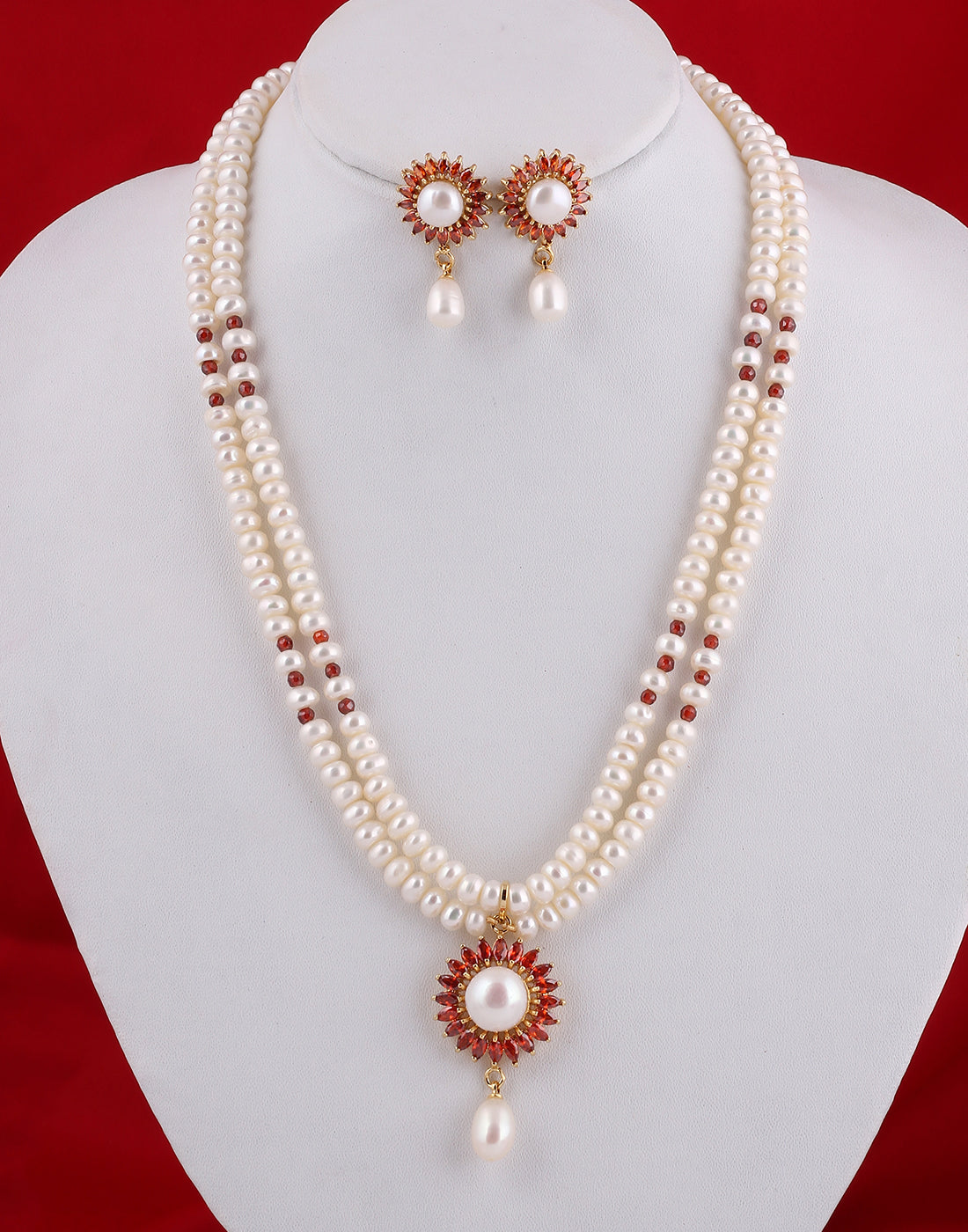 Real Natural Fresh Water Double String Pearl Set With Certificate(D.No ADPRLS986)