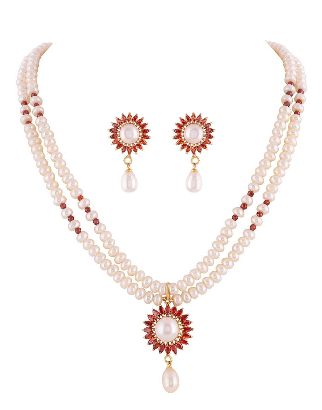 Real Natural Fresh Water Double String Pearl Set With Certificate(D.No ADPRLS986)