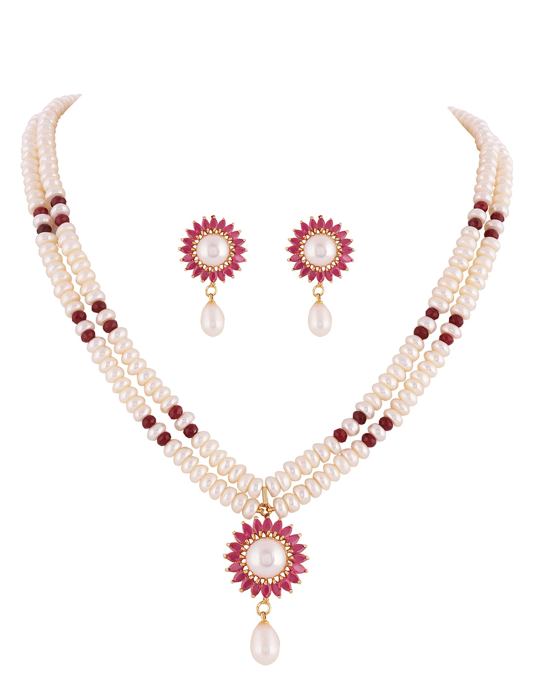 Real Natural Fresh Water Double String Pearl Set With Certificate(D.No ADPRLS987)