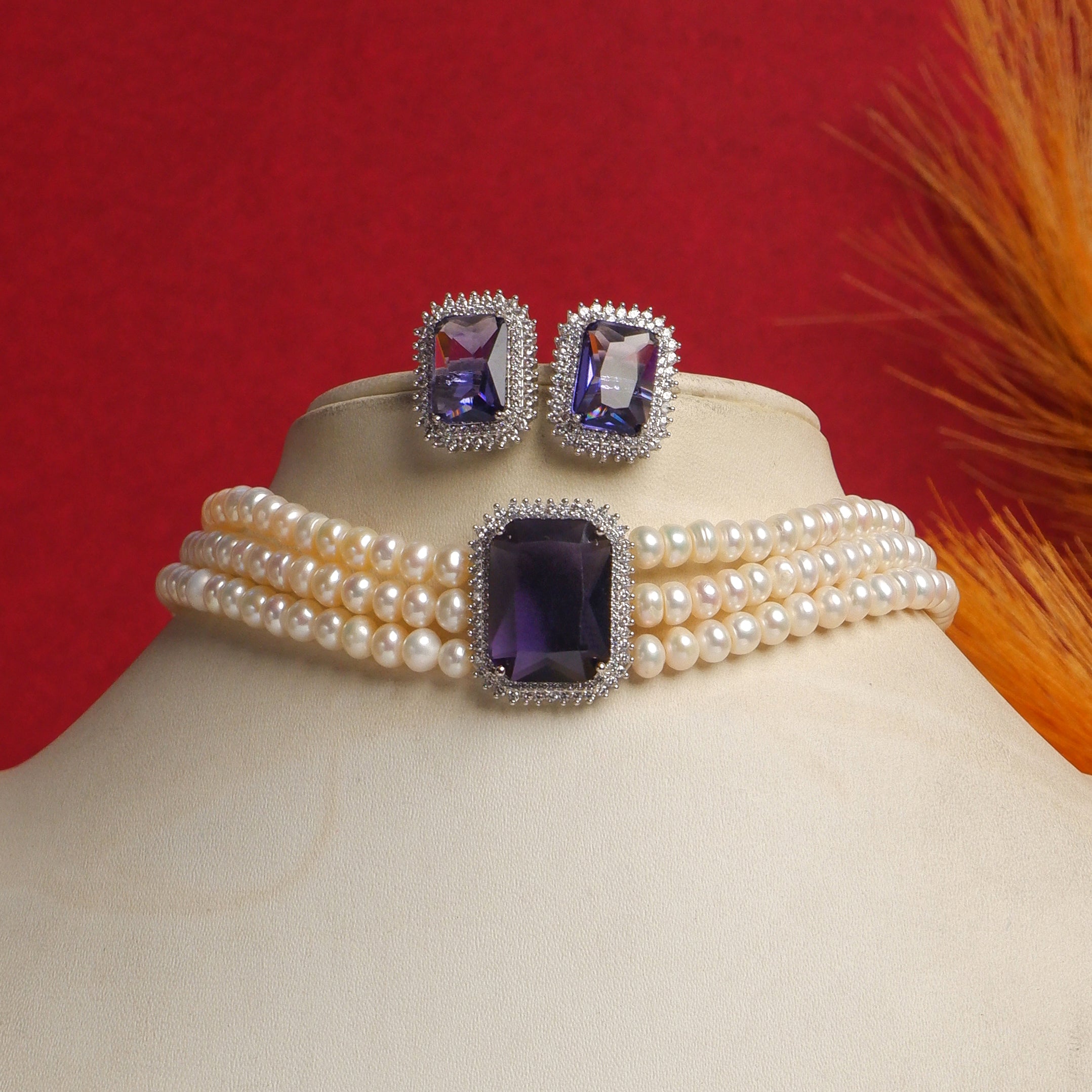 Real Natural Fresh Water Pearls Choker Set For Women With Certificate(D.No CKR107)