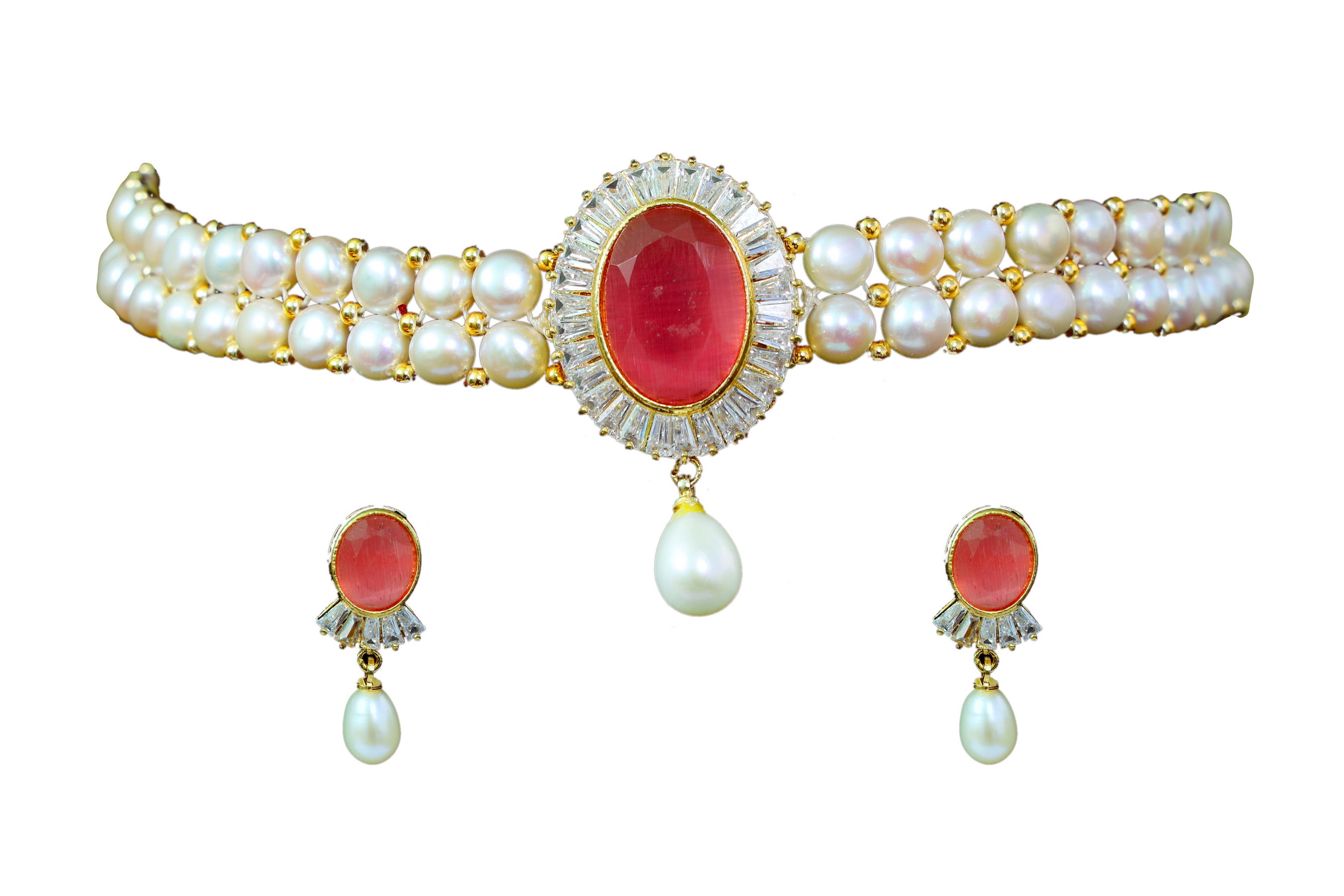 Real Natural Fresh Water Pearls Choker Set With Certificate(D.No CKR114)