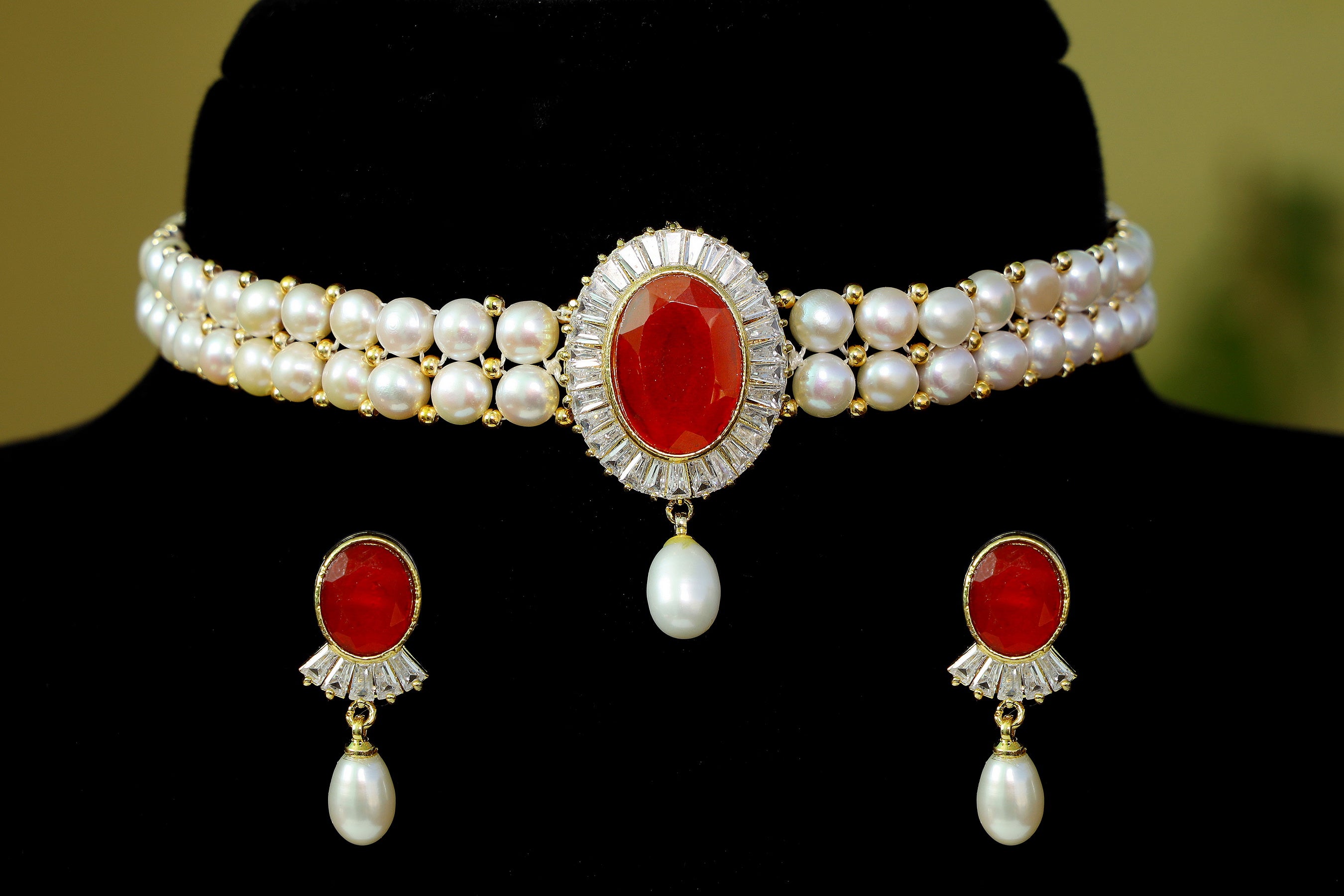Real Natural Fresh Water Pearls Choker Set With Certificate(D.No CKR116)