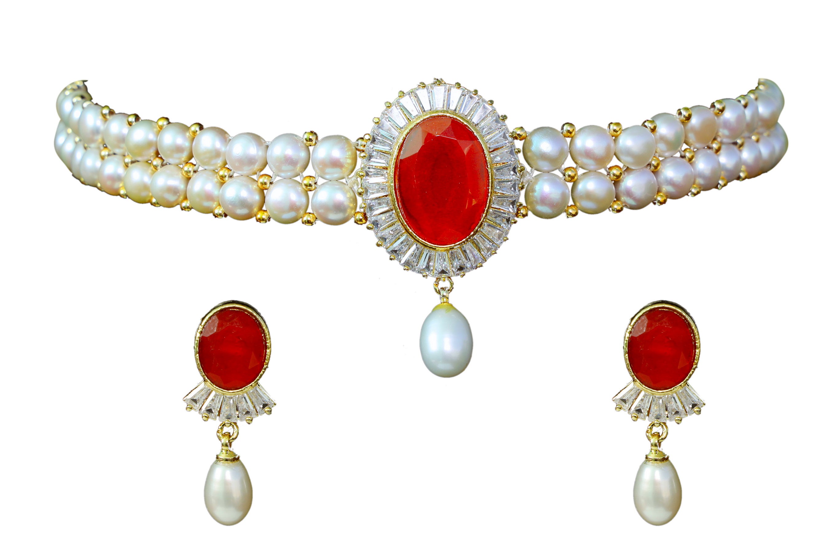 Real Natural Fresh Water Pearls Choker Set With Certificate(D.No CKR116)