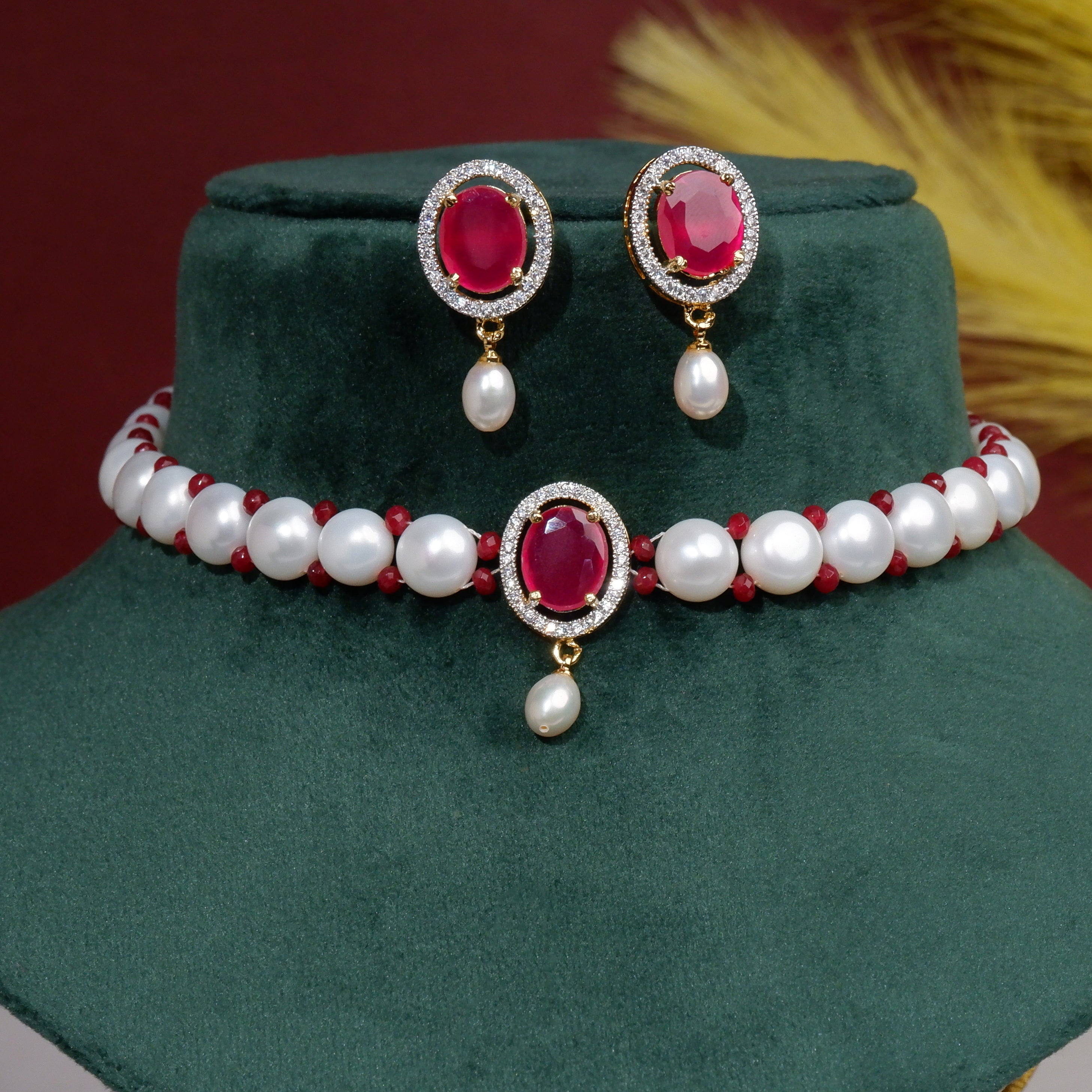 Real Natural Fresh Water Button Pearls Choker Set For Women With Certificate(D.No CKR124)