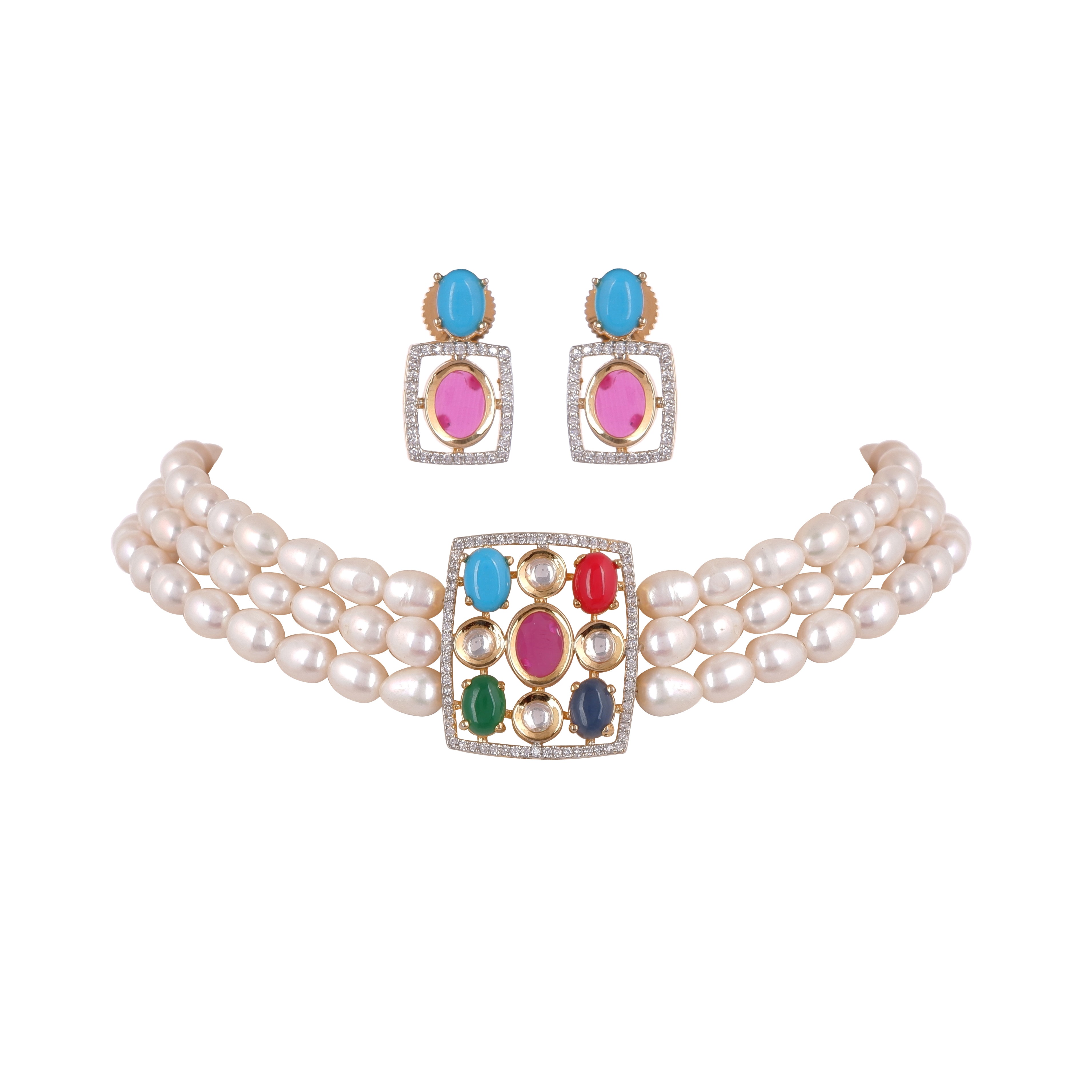 Real Natural Fresh Water Pearls Choker Set For Women With Certificate(D.No CKR128)