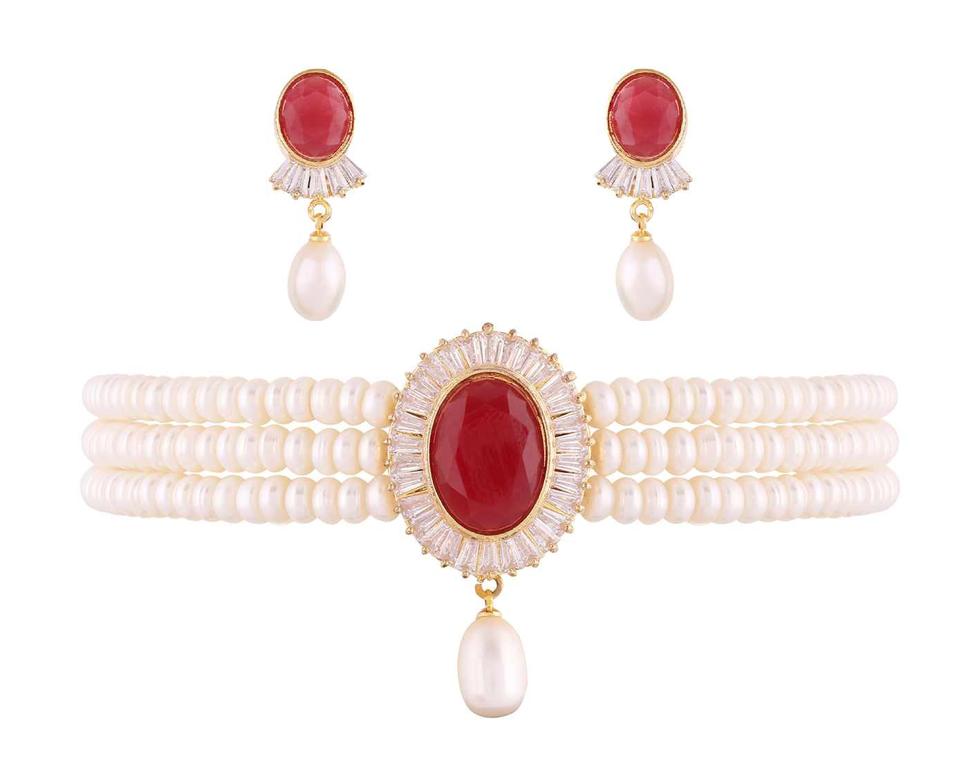 Real Natural Fresh Water Pearls Choker Set With Certificate(D.No CKR187)