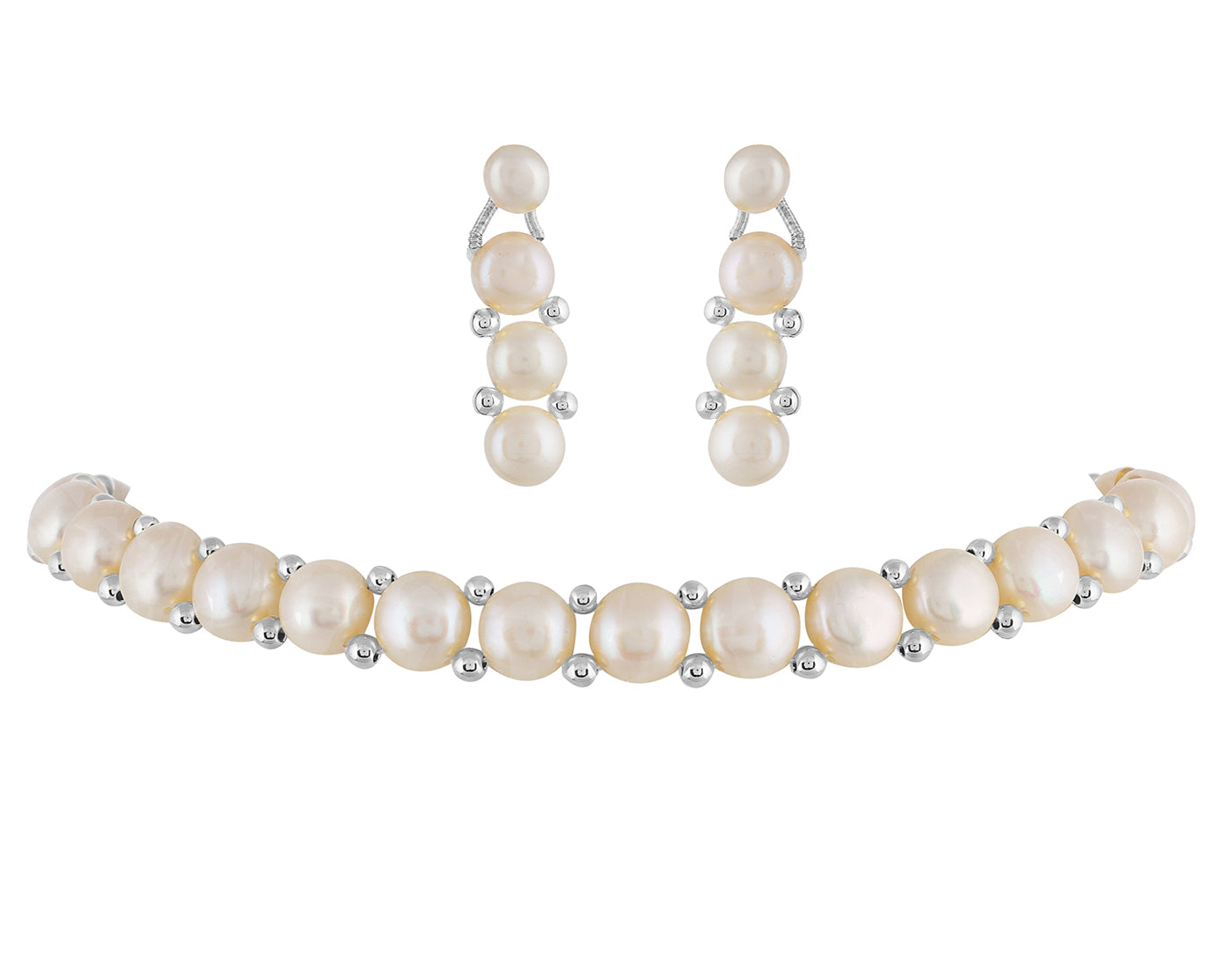 Real Natural Fresh Water Button Pearls Choker Set With Certificate(D.No CKR259)