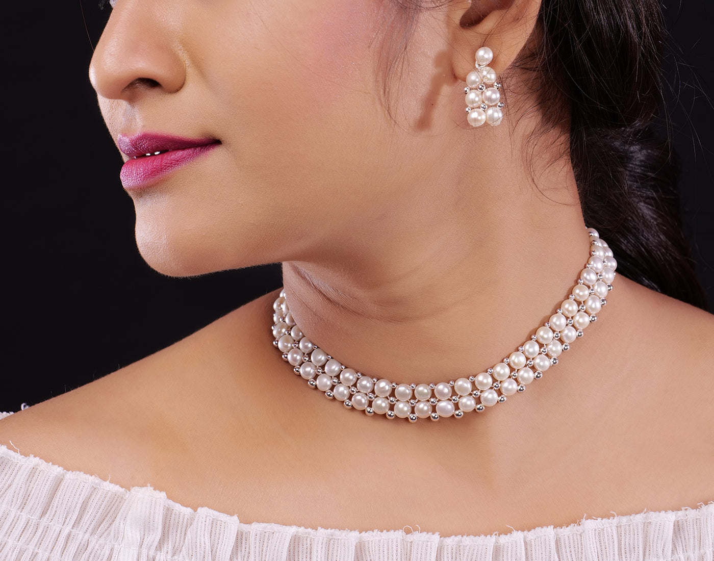 Real Natural Fresh Water Button Pearls Choker Set With Certificate(D.No CKR260)