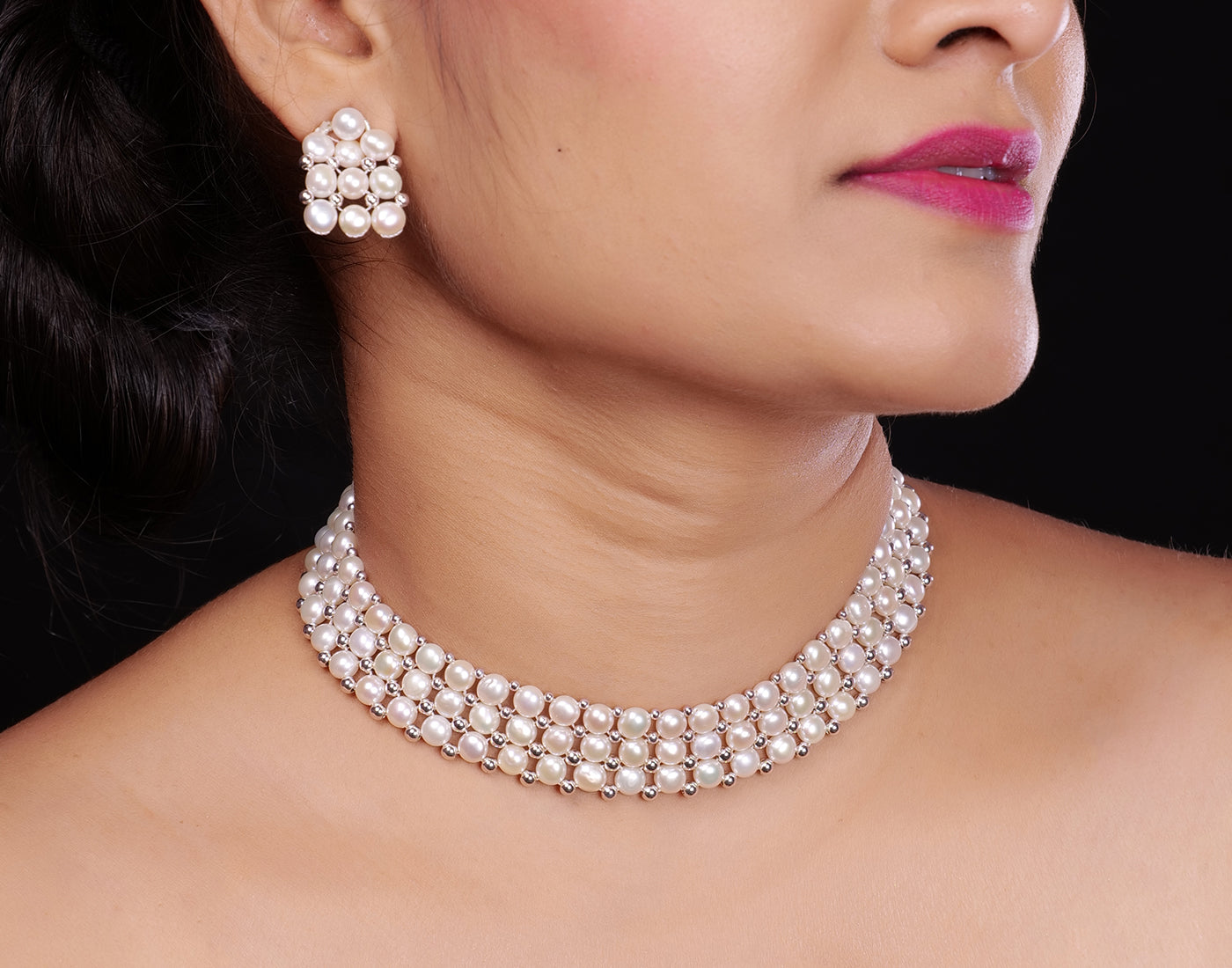 Real Natural Fresh Water Button Pearls Choker Set With Certificate(D.No CKR261)