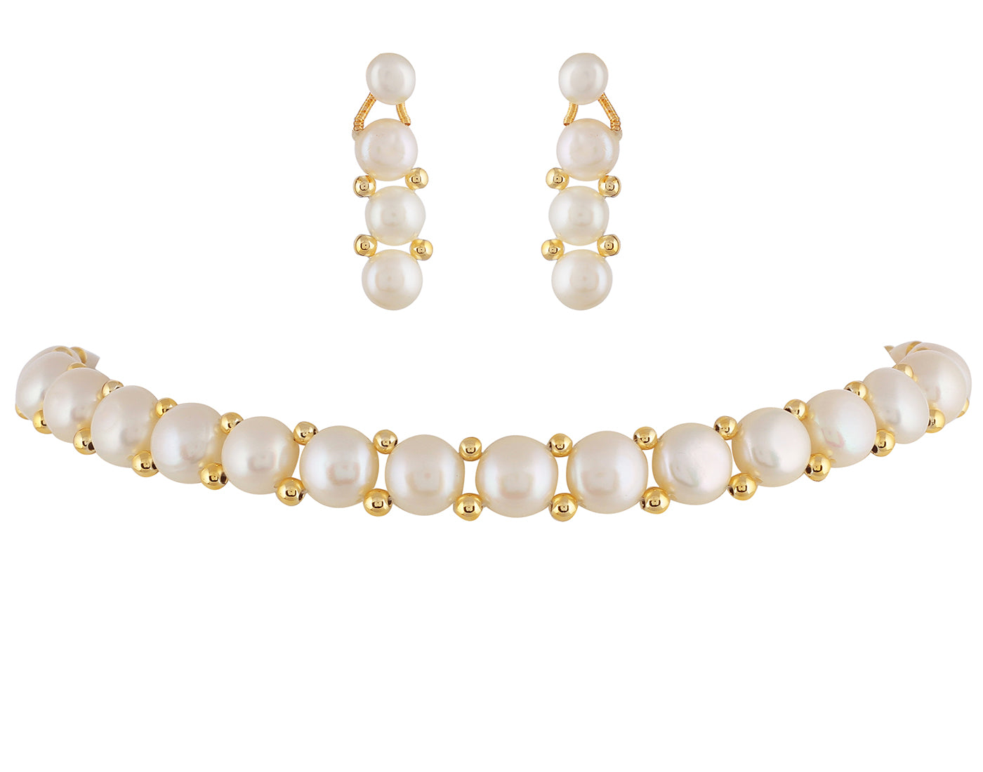 Real Natural Fresh Water Button Pearls Choker Set With Certificate(D.No CKR262)