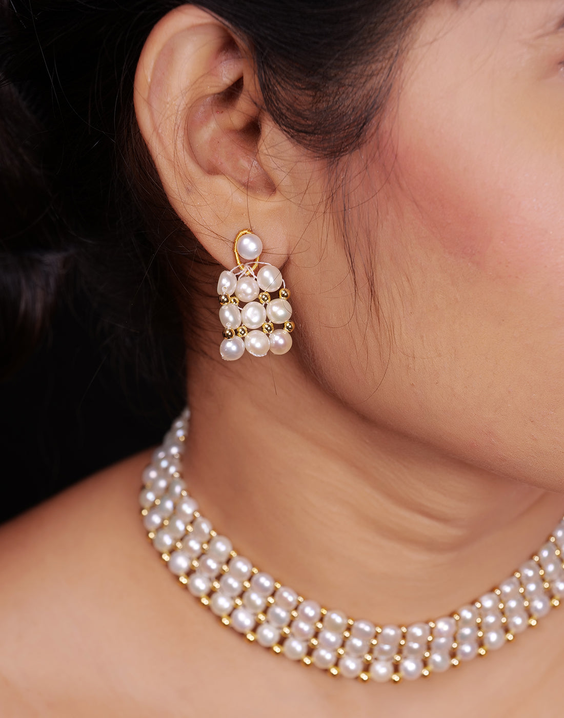 Real Natural Fresh Water Button Pearls Choker Set With Certificate(D.No CKR264)