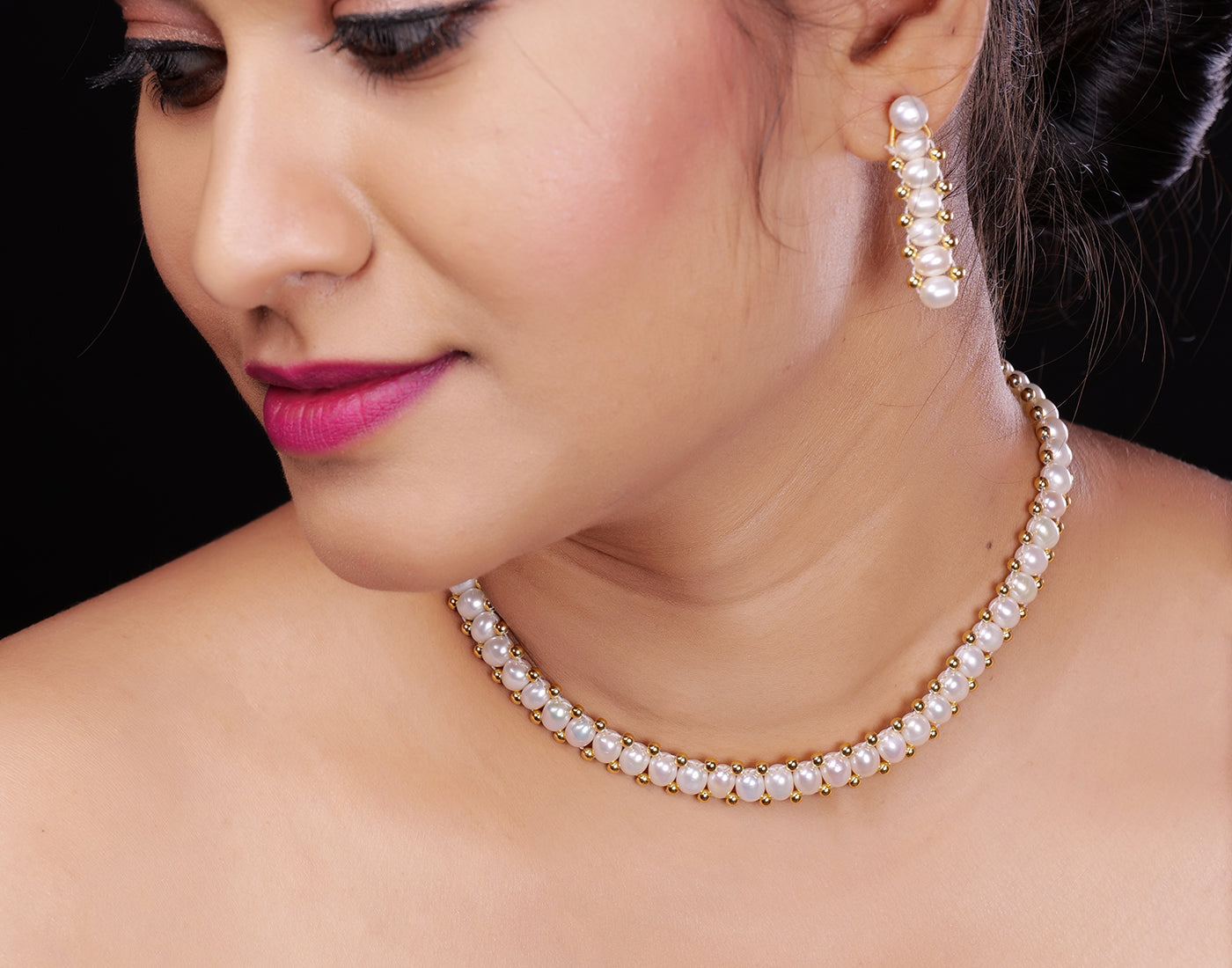 Real Natural Fresh Water Oval Pearls Choker Set With Certificate(D.No CKR265)