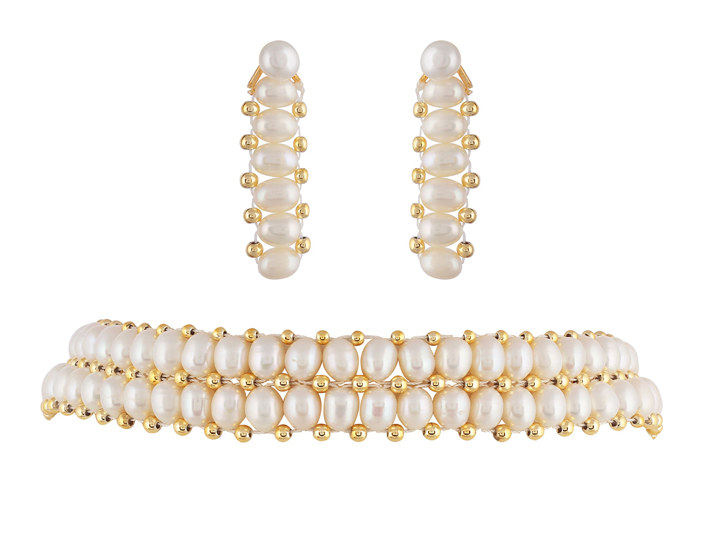 Real Natural Fresh Water Oval Pearls Choker Set With Certificate(D.No CKR266)