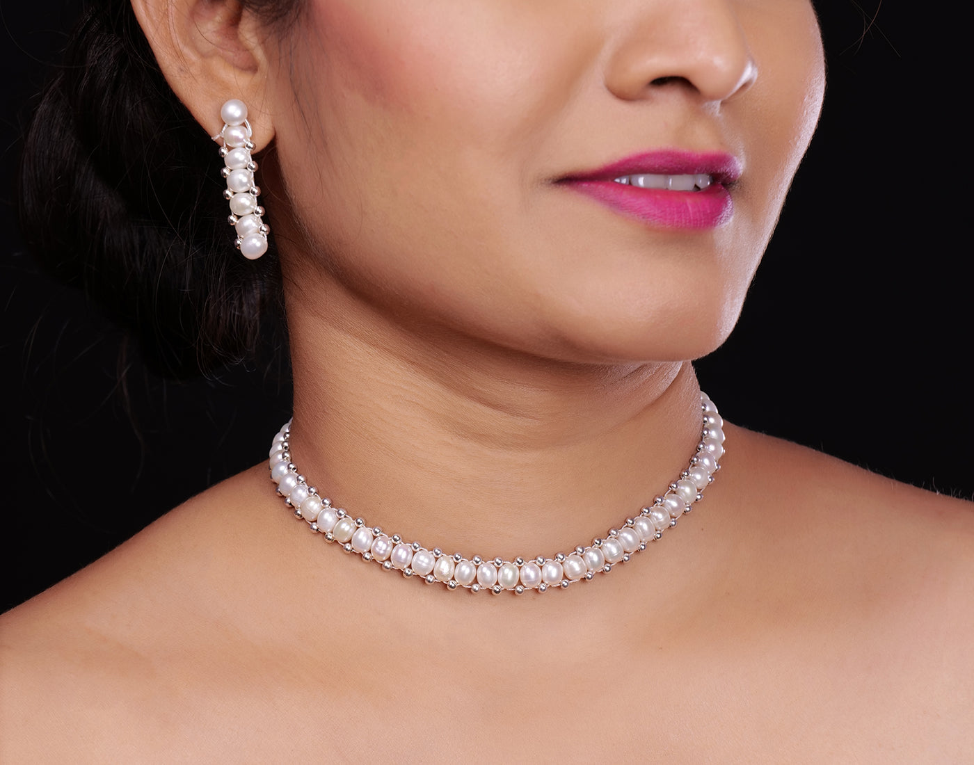 Real Natural Fresh Water Oval Pearls Choker Set With Certificate(D.No CKR268)