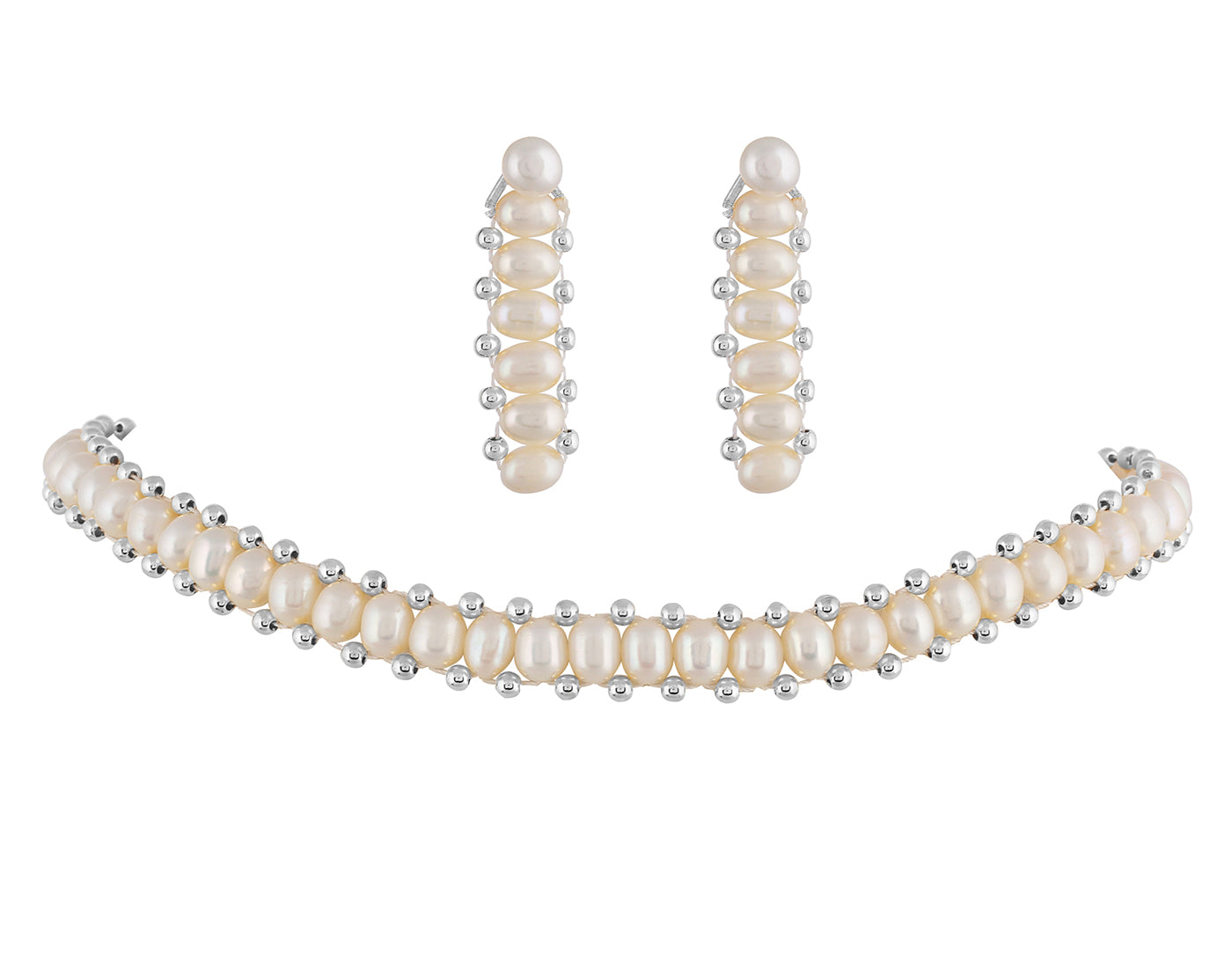 Real Natural Fresh Water Oval Pearls Choker Set With Certificate(D.No CKR268)