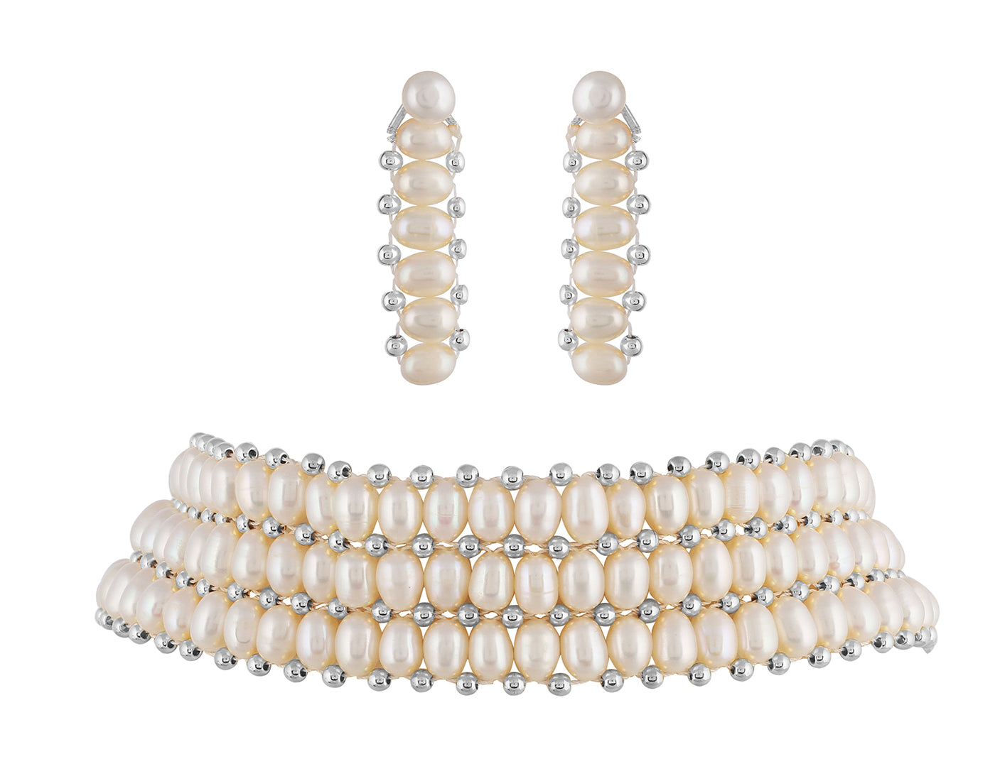 Real Natural Fresh Water Oval Pearls Choker Set With Certificate(D.No CKR270)